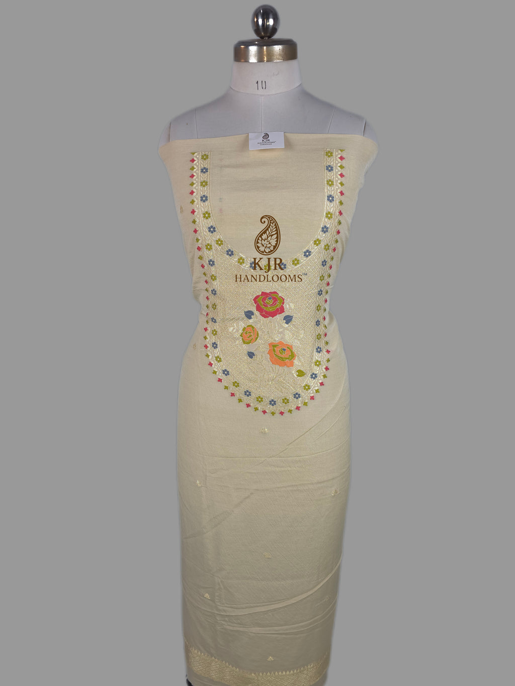 Banarasi Pure Monga Georgette Dress | Golden Zari & Multicolour Meenakari