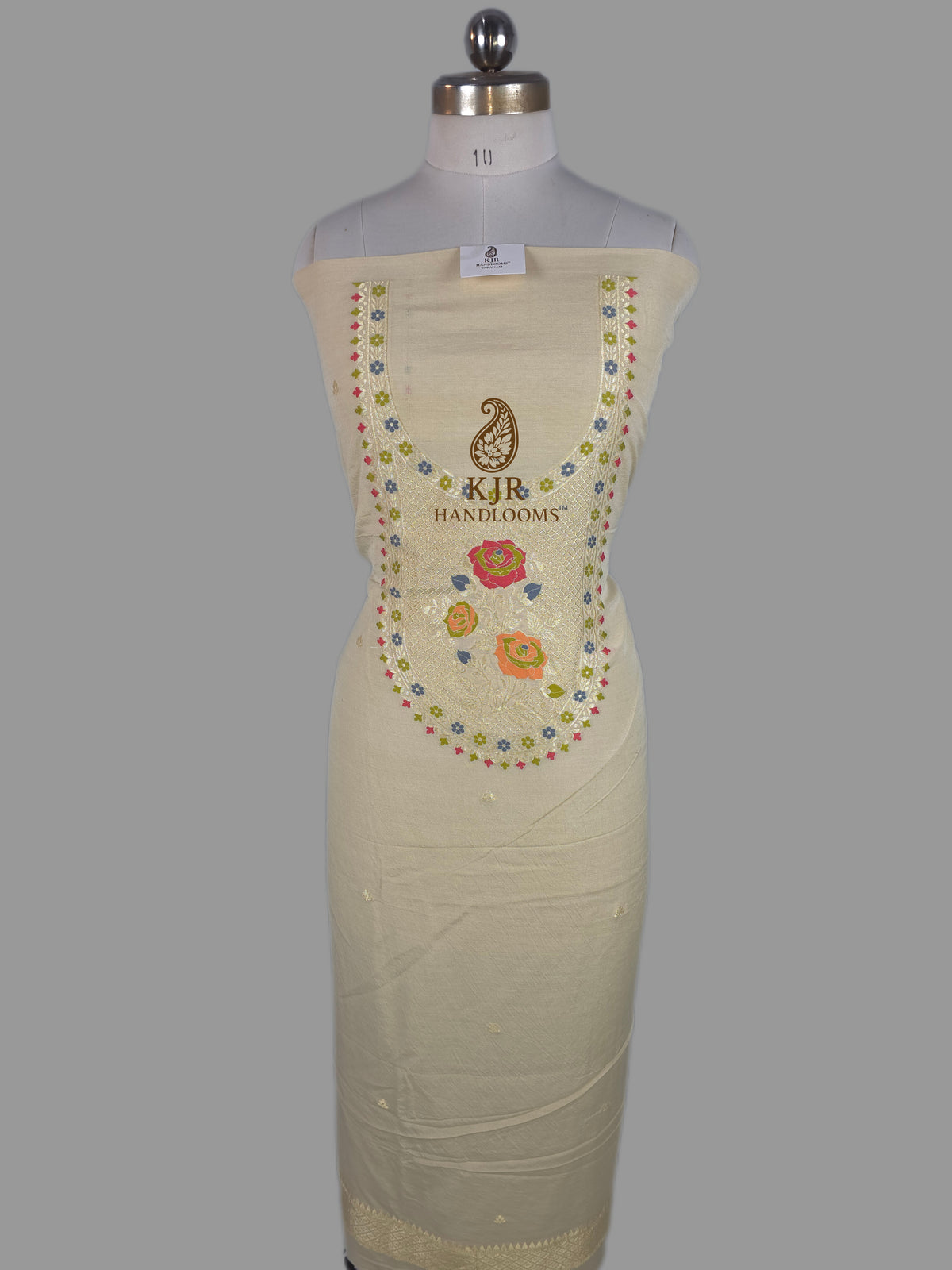 Banarasi Pure Monga Georgette Dress | Golden Zari & Multicolour Meenakari