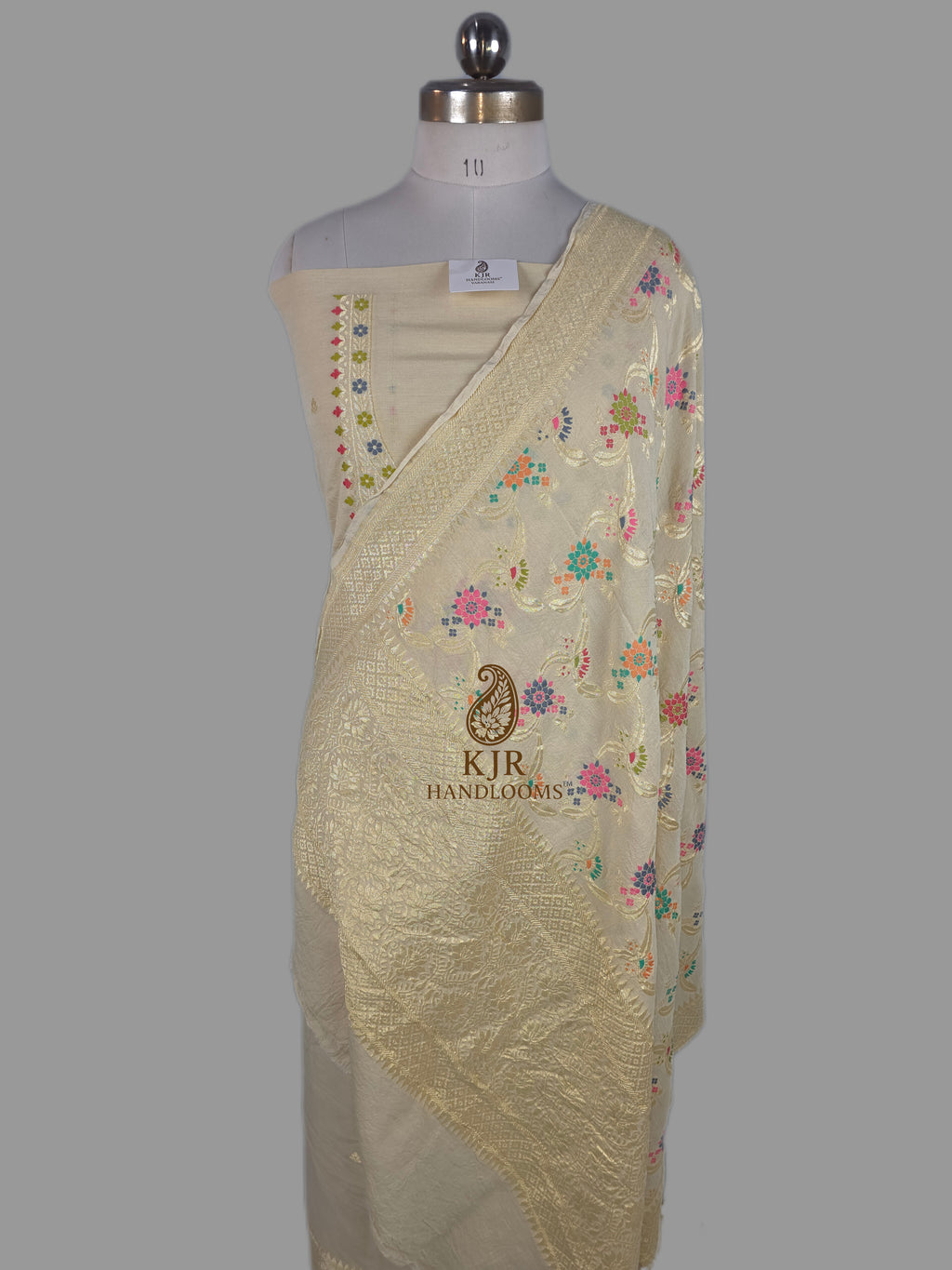 Banarasi Pure Monga Georgette Dress | Golden Zari & Multicolour Meenakari