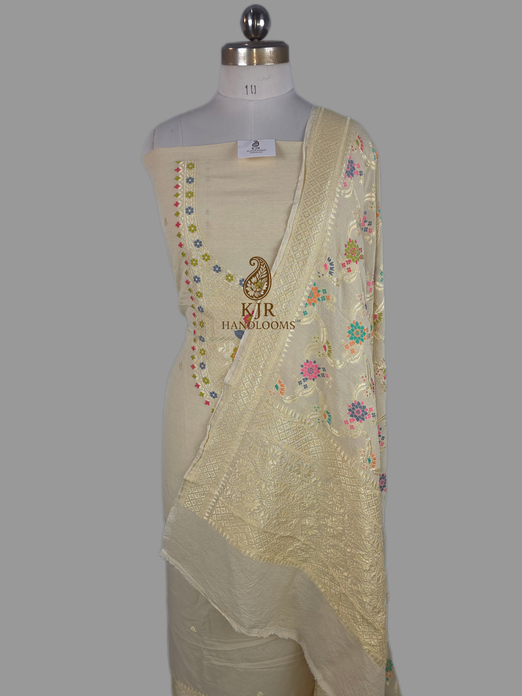Banarasi Pure Monga Georgette Dress | Golden Zari & Multicolour Meenakari