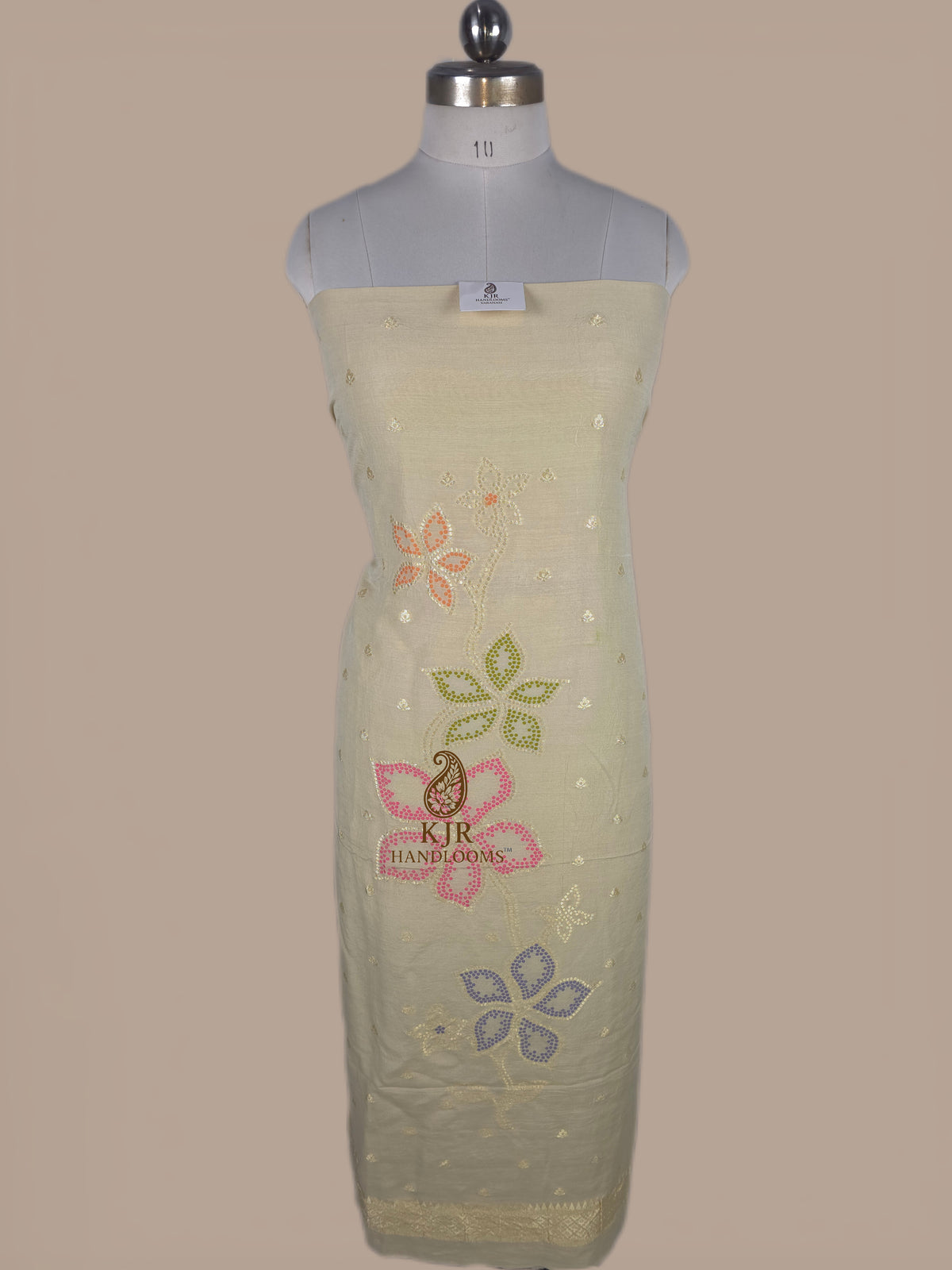 Pure Monga Silk Handloom Dress from Banaras | Multicolour Meenakari