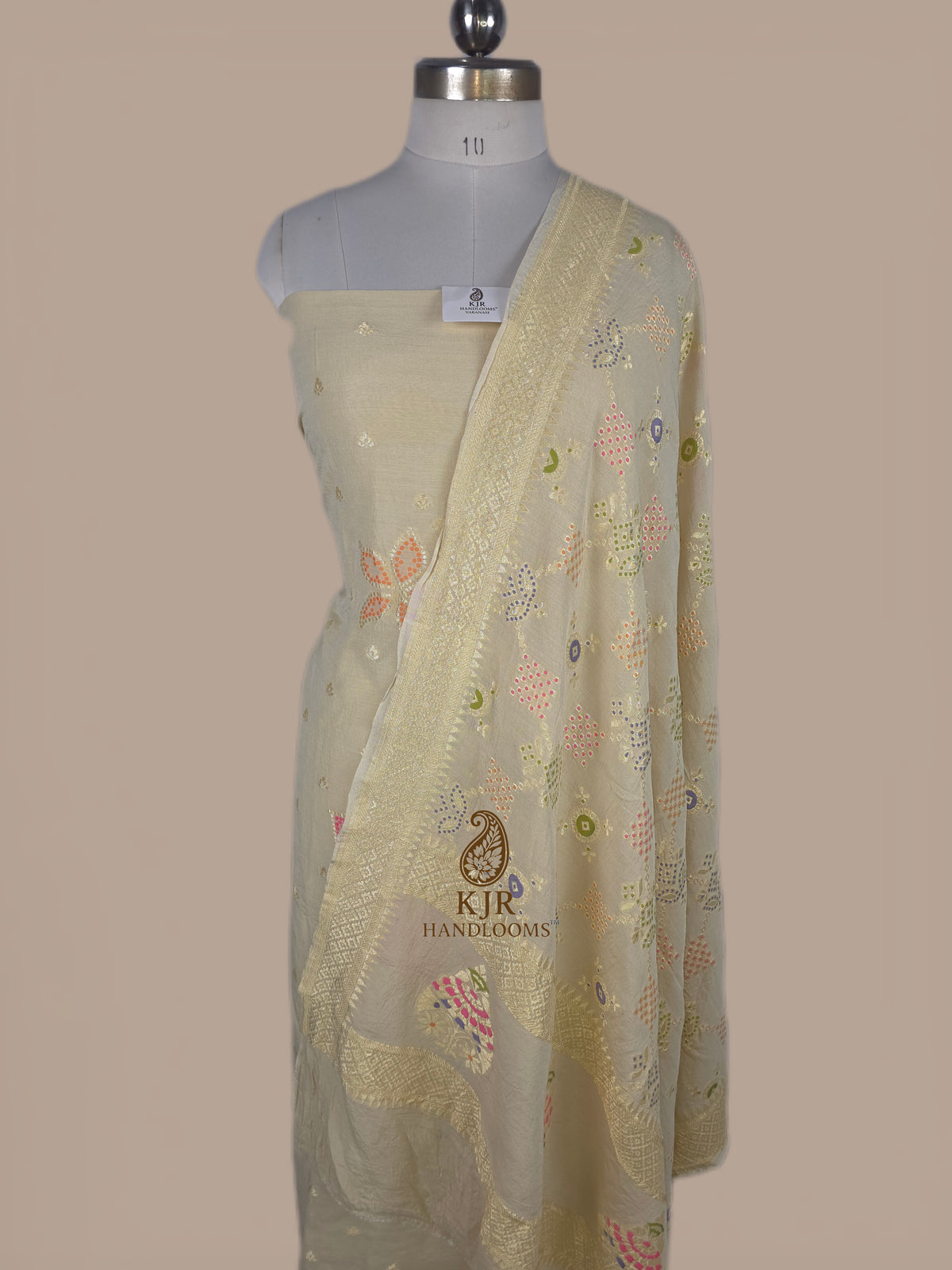 Pure Monga Silk Handloom Dress from Banaras | Multicolour Meenakari