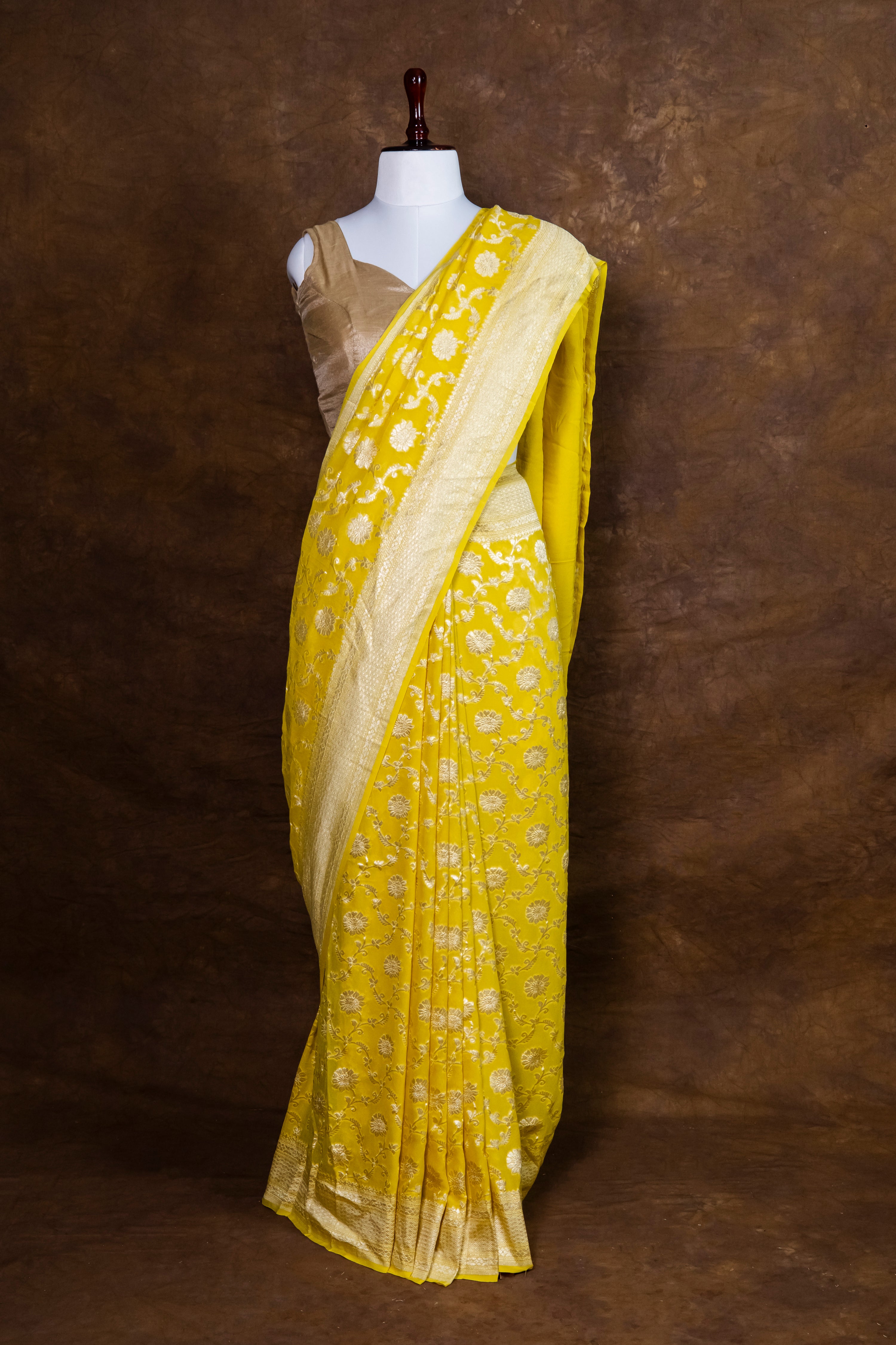 Banarasi Pure Khaddi Georgette Saree | Pure Water Zari Jaal Handloom