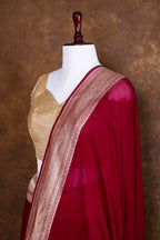 Wine Banarasi Handloom Pure Khaddi Georgette Saree | Pure Water Zari Border & Rich Pallu