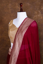 Wine Banarasi Handloom Pure Khaddi Georgette Saree | Pure Water Zari Border & Rich Pallu