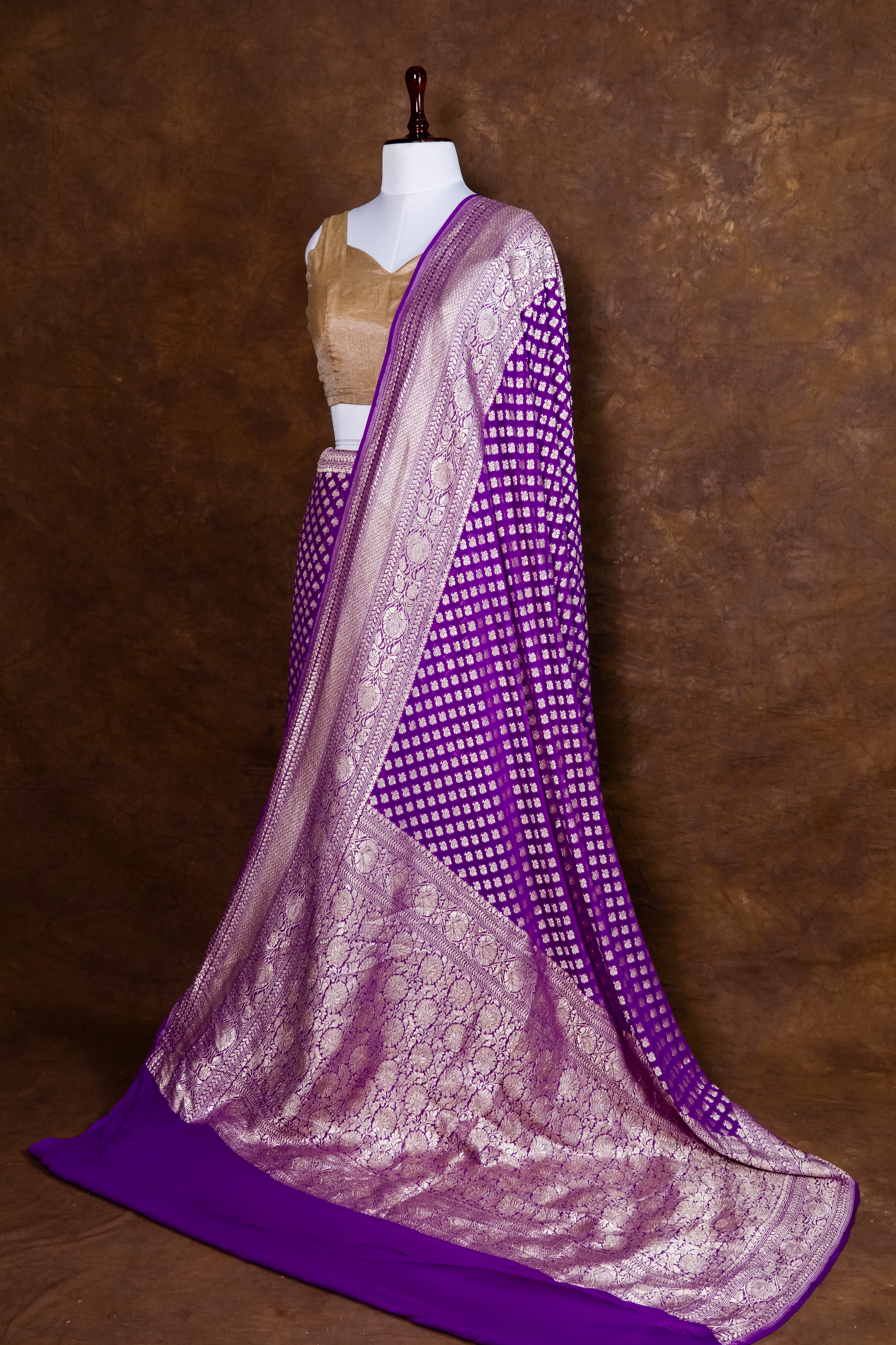 Pure Khaddi Georgette Saree | Banarasi Handloom with Pure Water Zari Booti