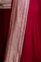 Wine Banarasi Handloom Pure Khaddi Georgette Saree | Pure Water Zari Border & Rich Pallu