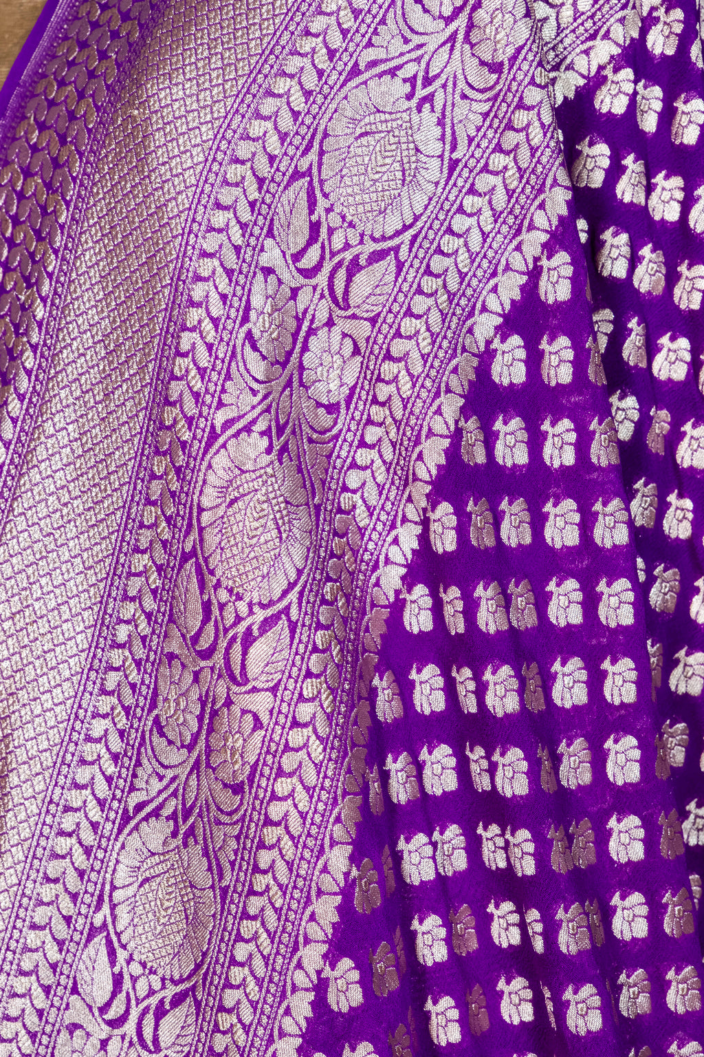 Pure Khaddi Georgette Saree | Banarasi Handloom with Pure Water Zari Booti