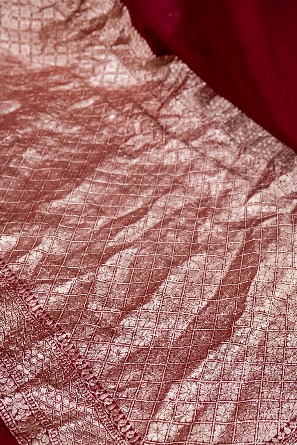 Wine Banarasi Handloom Pure Khaddi Georgette Saree | Pure Water Zari Border & Rich Pallu