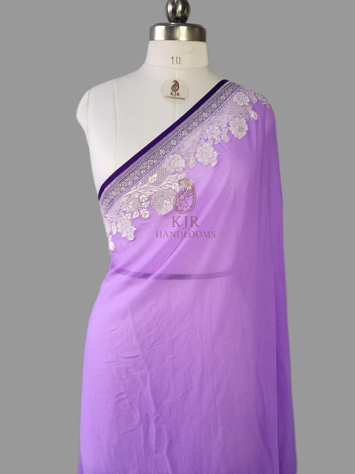Banarasi Handloom Pure Khaddi Georgette Saree | Pure Silver Zari Fancy Border
