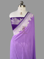 Banarasi Handloom Pure Khaddi Georgette Saree | Pure Silver Zari Fancy Border