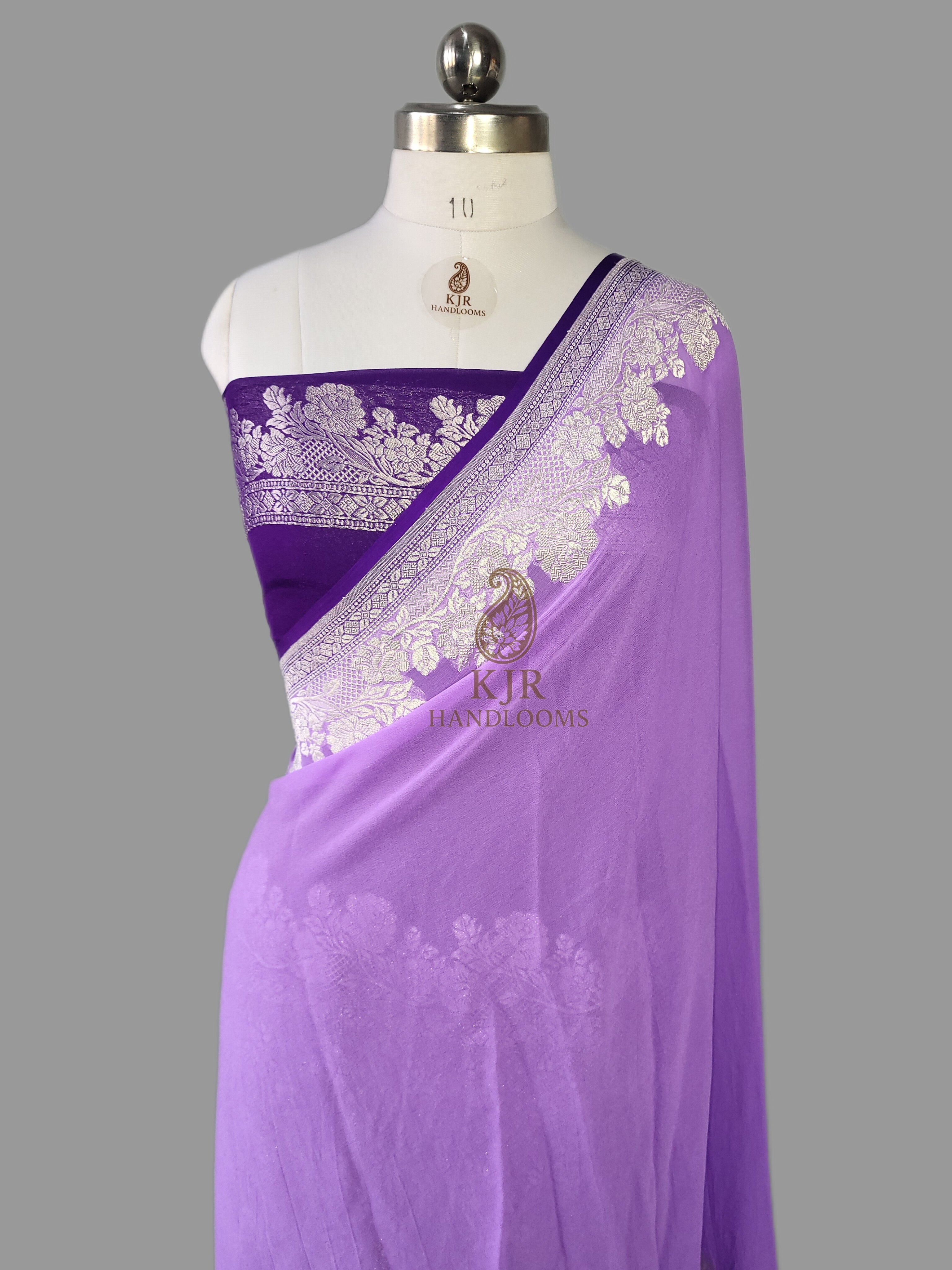 Banarasi Handloom Pure Khaddi Georgette Saree | Pure Silver Zari Fancy Border