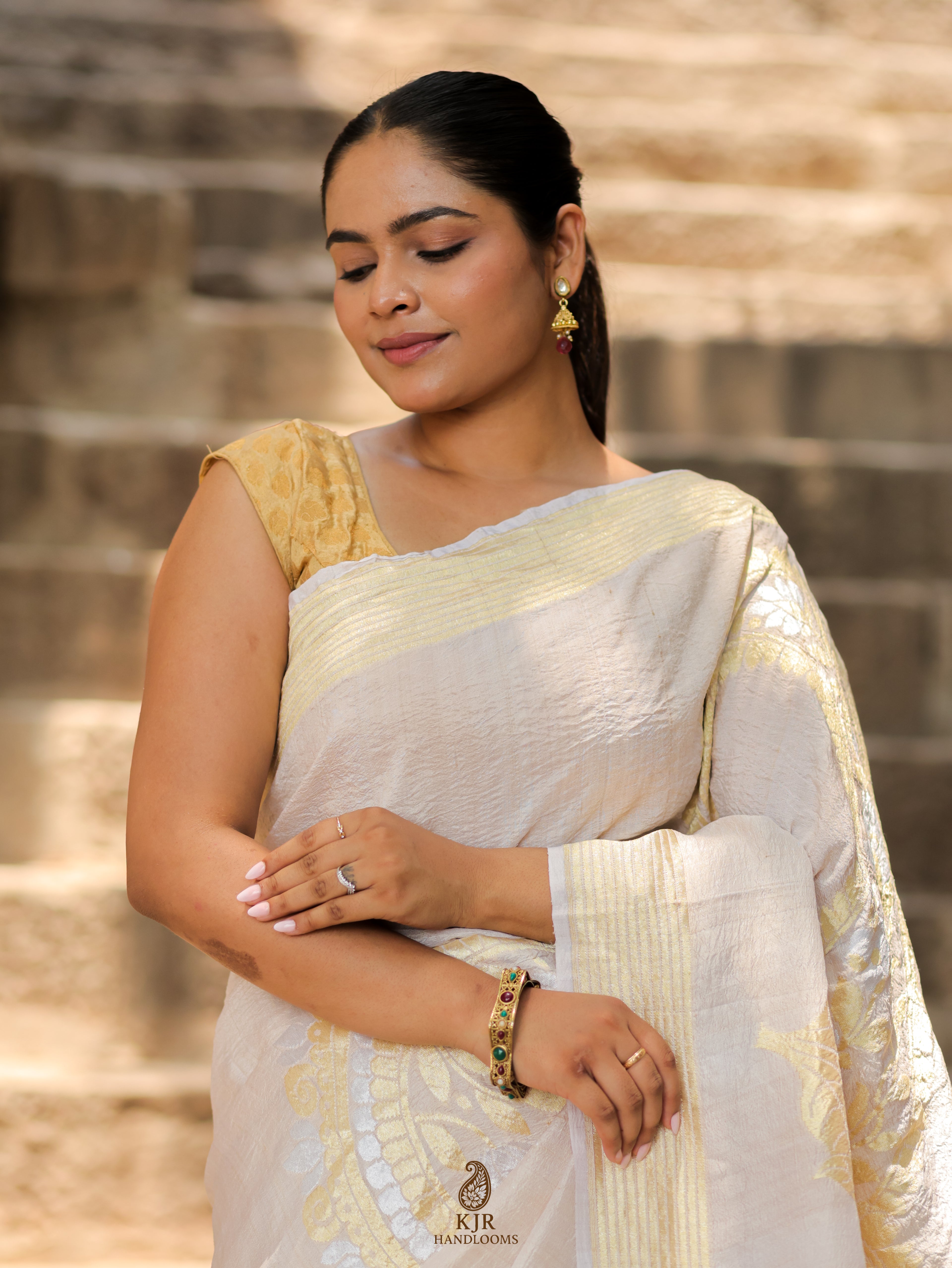 Banarasi Handloom Pure Tussar Georgette Silk Saree | Pure Sona Rupa Zari