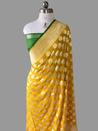 Pure Khaddi Georgette Banarasi Saree | Pure Water Zari with Hand Brush Piping