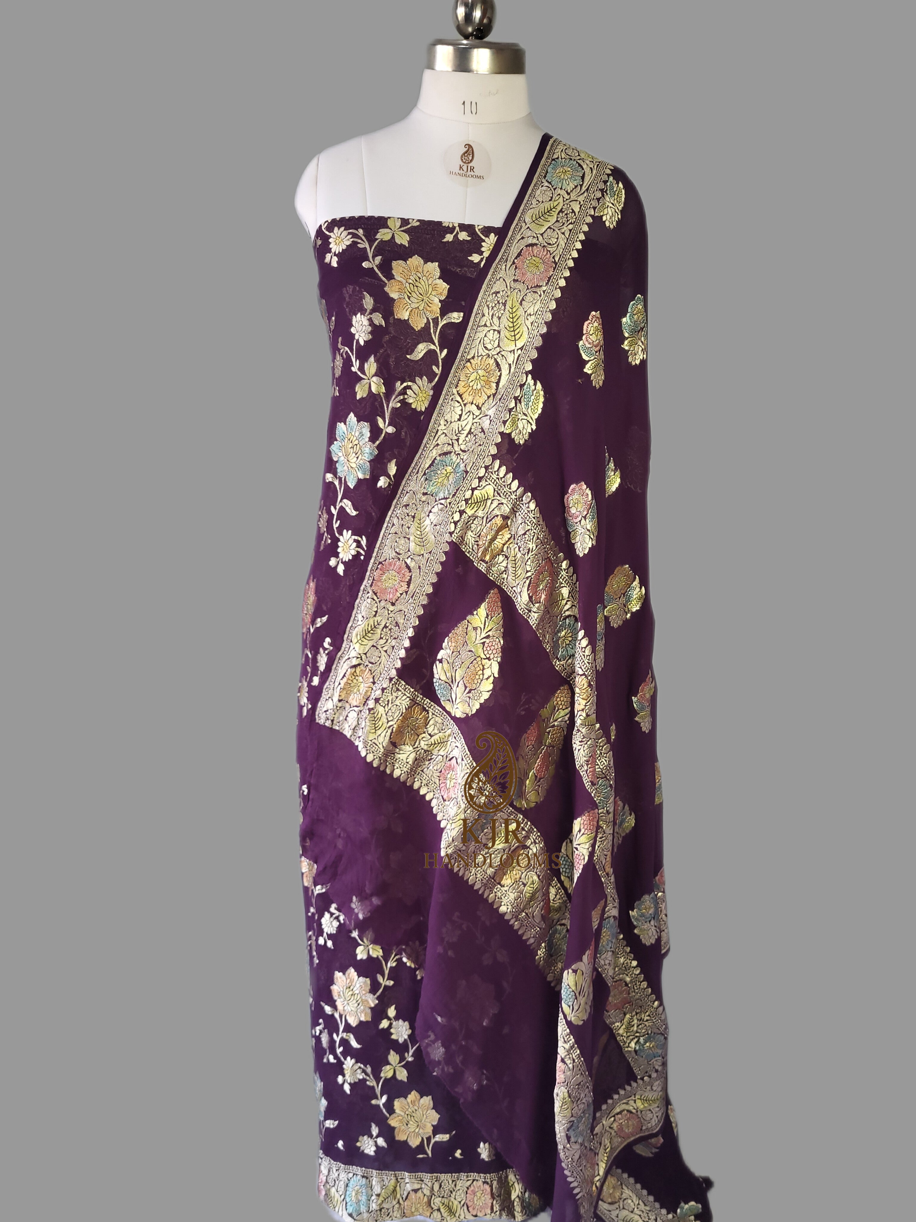 Banarasi Handloom Pure Khaddi Georgette Dress | Pure Water Zari