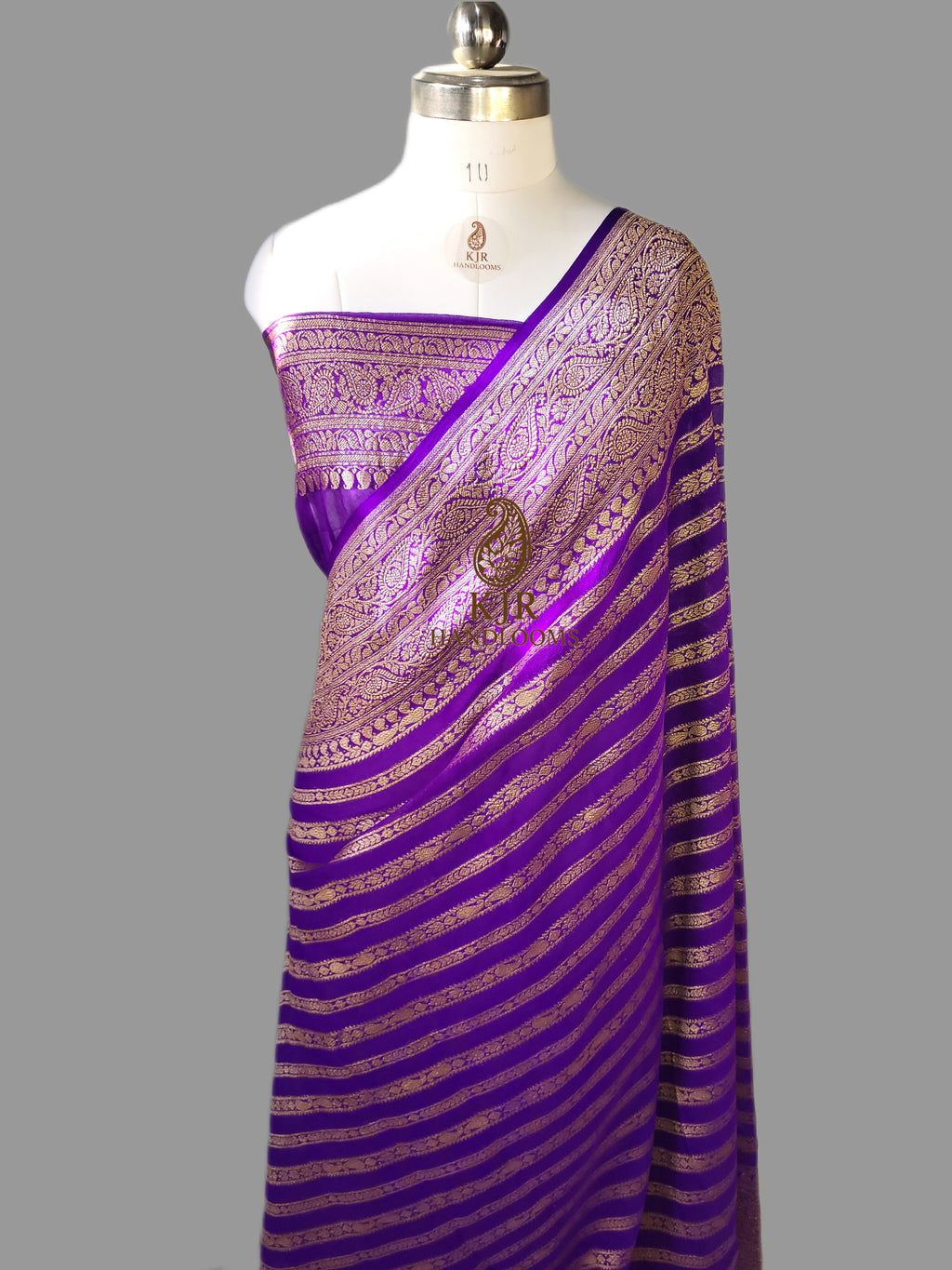 Banarasi Handloom Pure Khaddi Georgette Saree | Pure Antique Zari Stripe