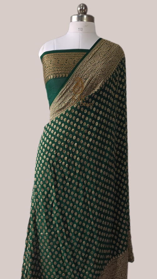 Banarasi Handloom Pure Khaddi Georgette Saree | Pure Antique Zari Booti
