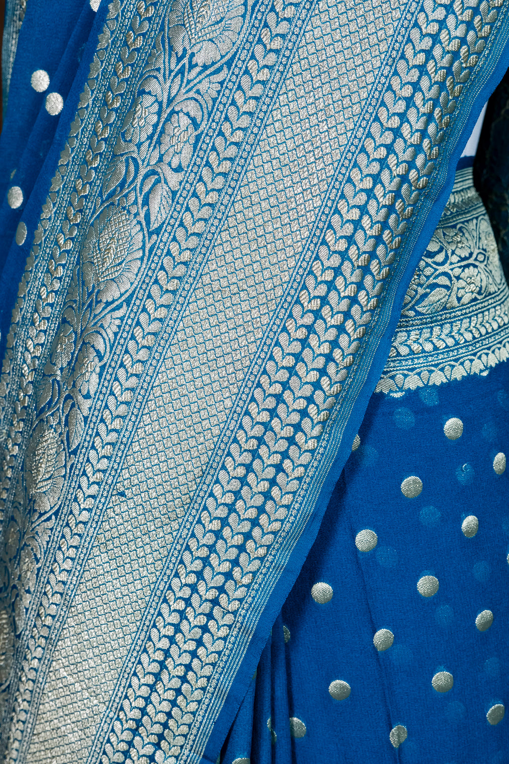 Pure Khaddi Georgette Silk Saree | Banarasi Handloom Water Zari Booti