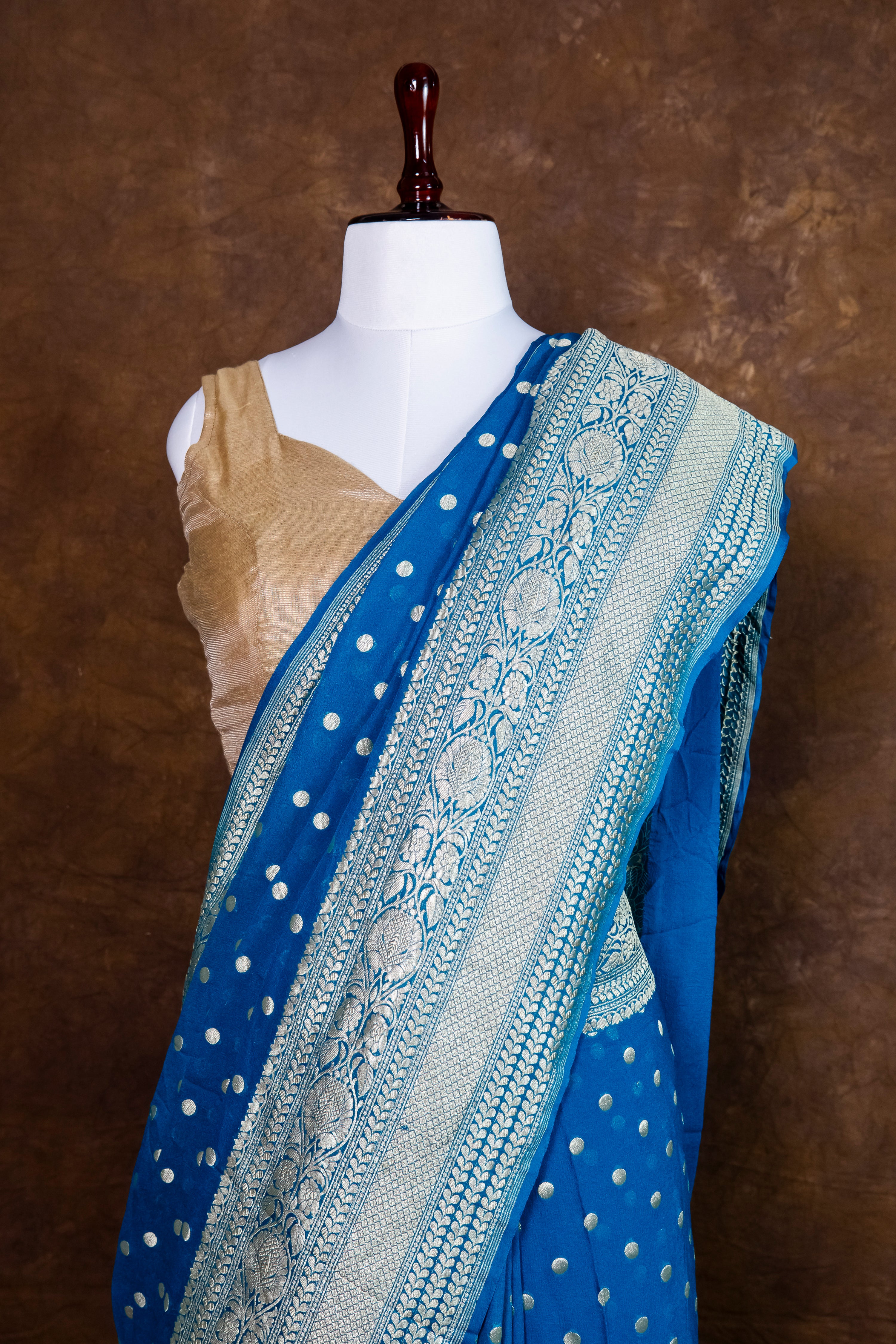 Pure Khaddi Georgette Silk Saree | Banarasi Handloom Water Zari Booti