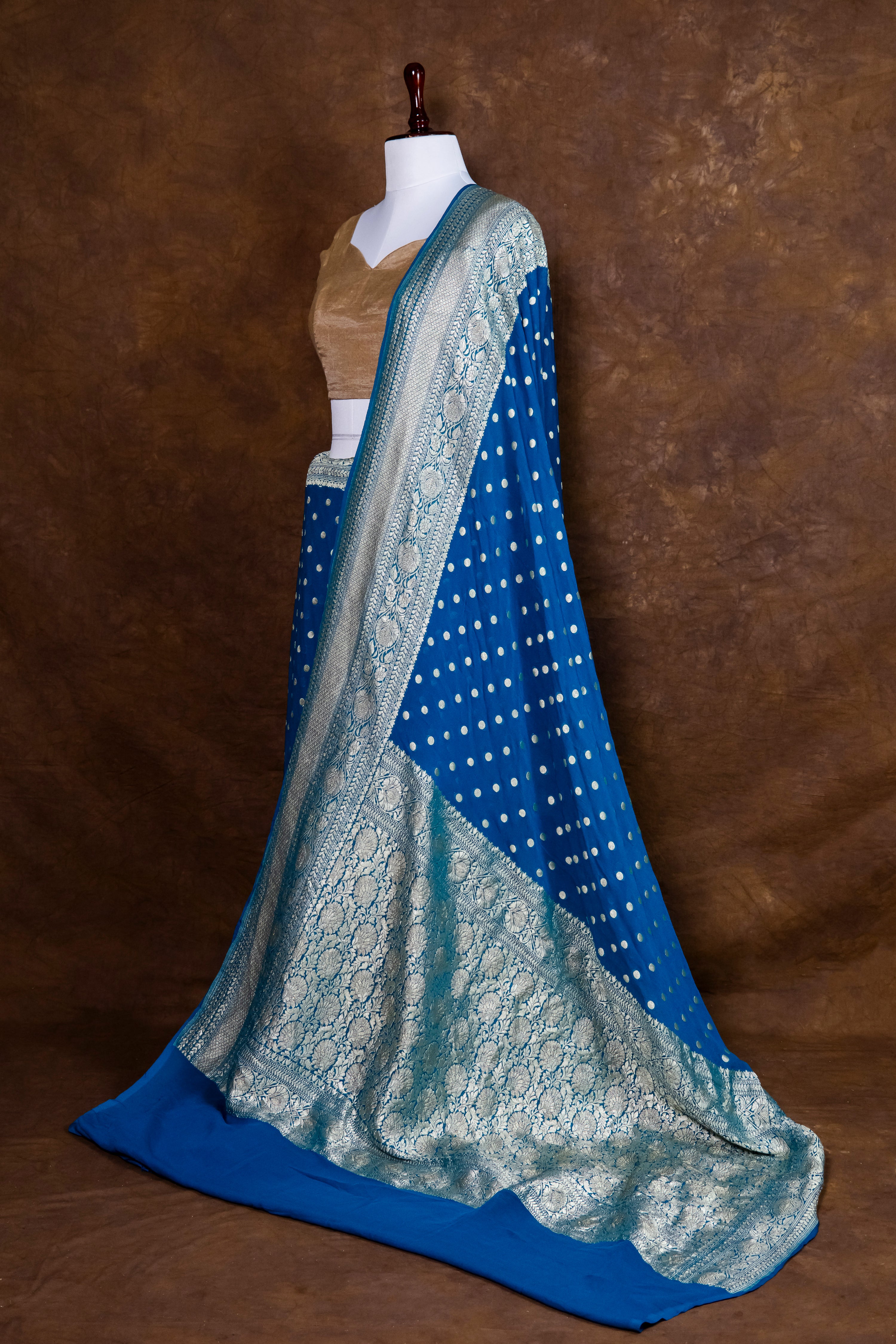 Pure Khaddi Georgette Silk Saree | Banarasi Handloom Water Zari Booti