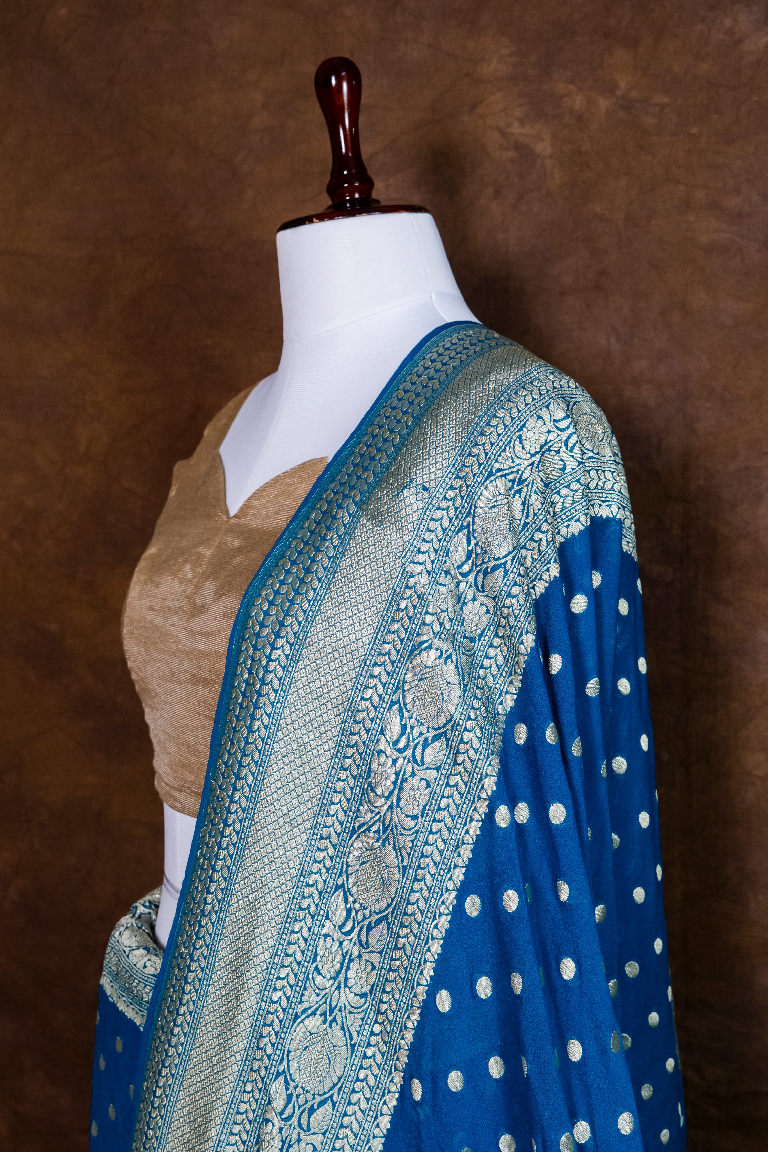 Pure Khaddi Georgette Silk Saree | Banarasi Handloom Water Zari Booti