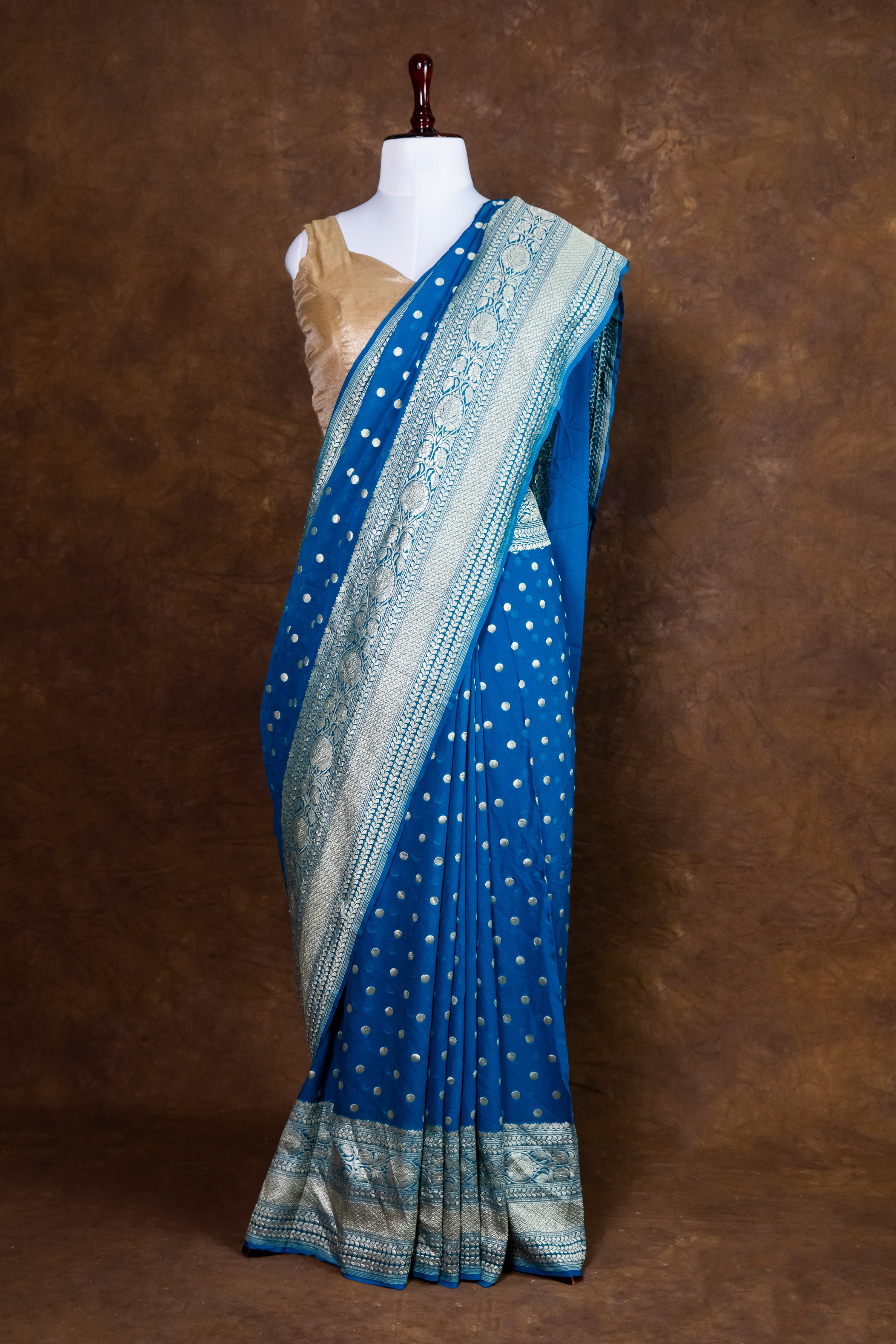 Pure Khaddi Georgette Silk Saree | Banarasi Handloom Water Zari Booti