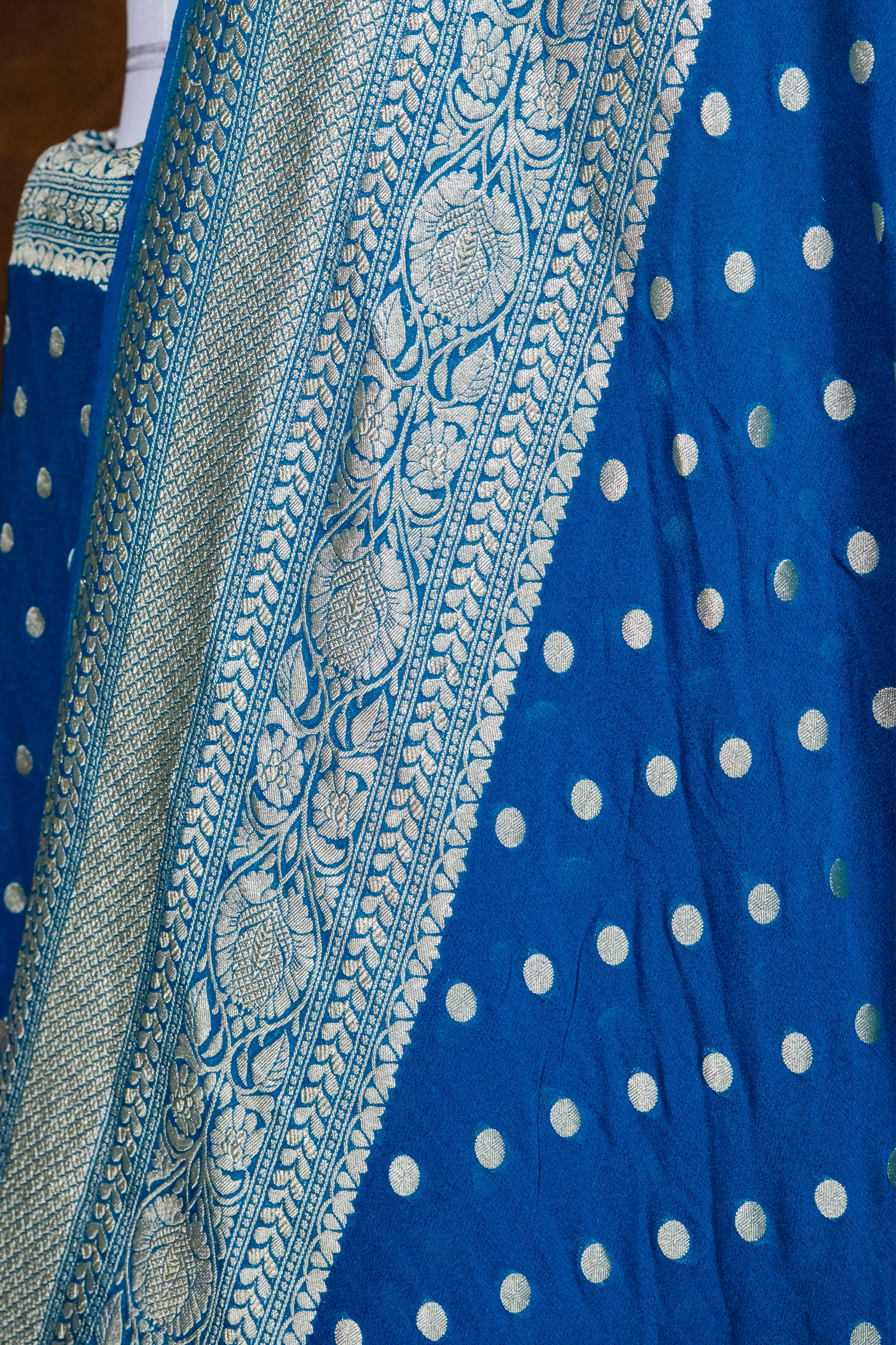 Pure Khaddi Georgette Silk Saree | Banarasi Handloom Water Zari Booti
