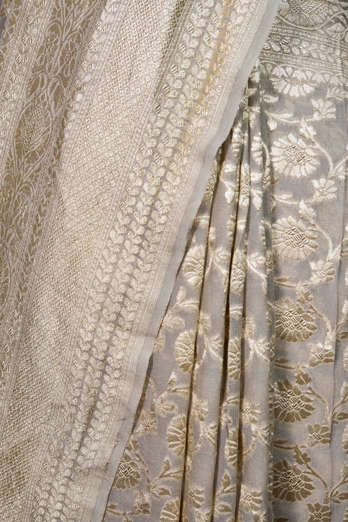 Authentic Banarasi Pure Khaddi Georgette Saree | All-Over Water Zari Jaal