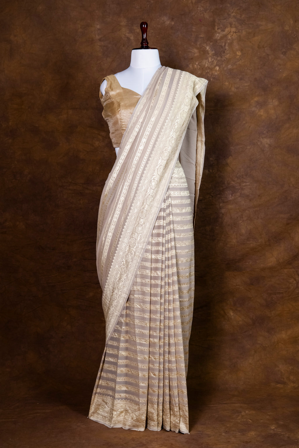 Pure Khaddi Georgette Silk Saree | Banarasi Handloom Water Zari Stripes