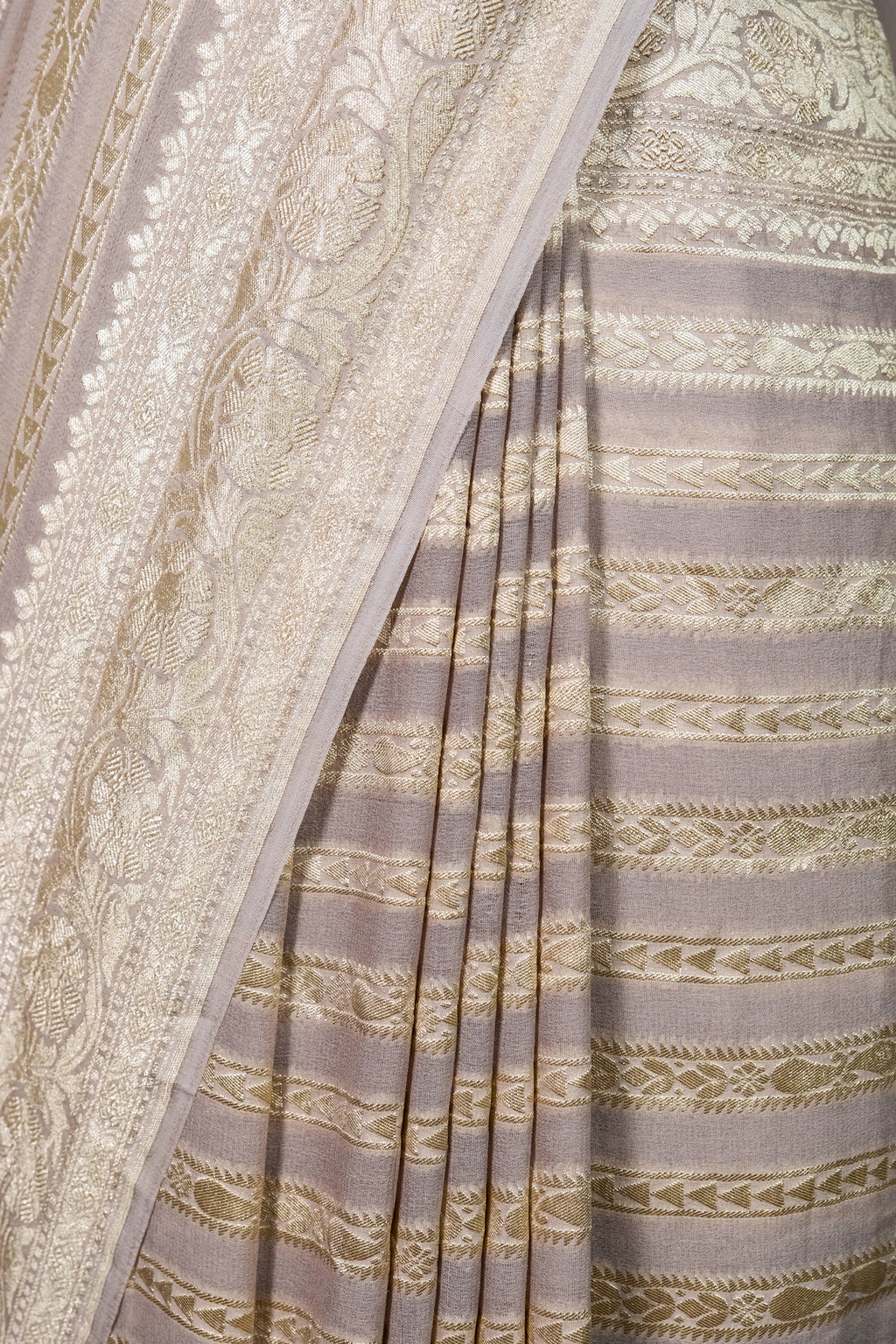 Pure Khaddi Georgette Silk Saree | Banarasi Handloom Water Zari Stripes