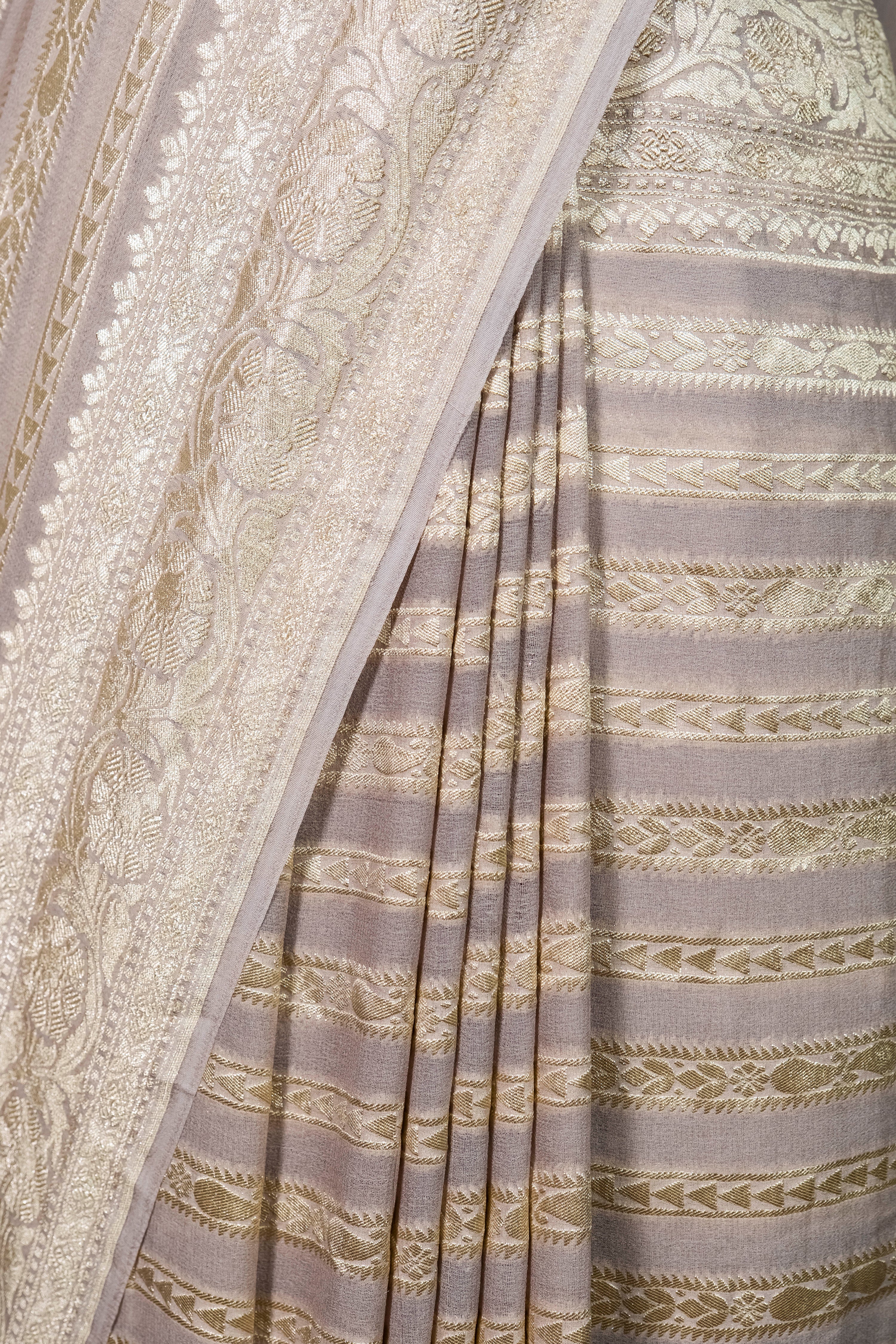 Pure Khaddi Georgette Silk Saree | Banarasi Handloom Water Zari Stripes