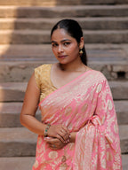 Banarasi Handloom Pure Khaddi Georgette Saree | All-Over Pure Water Zari Jaal