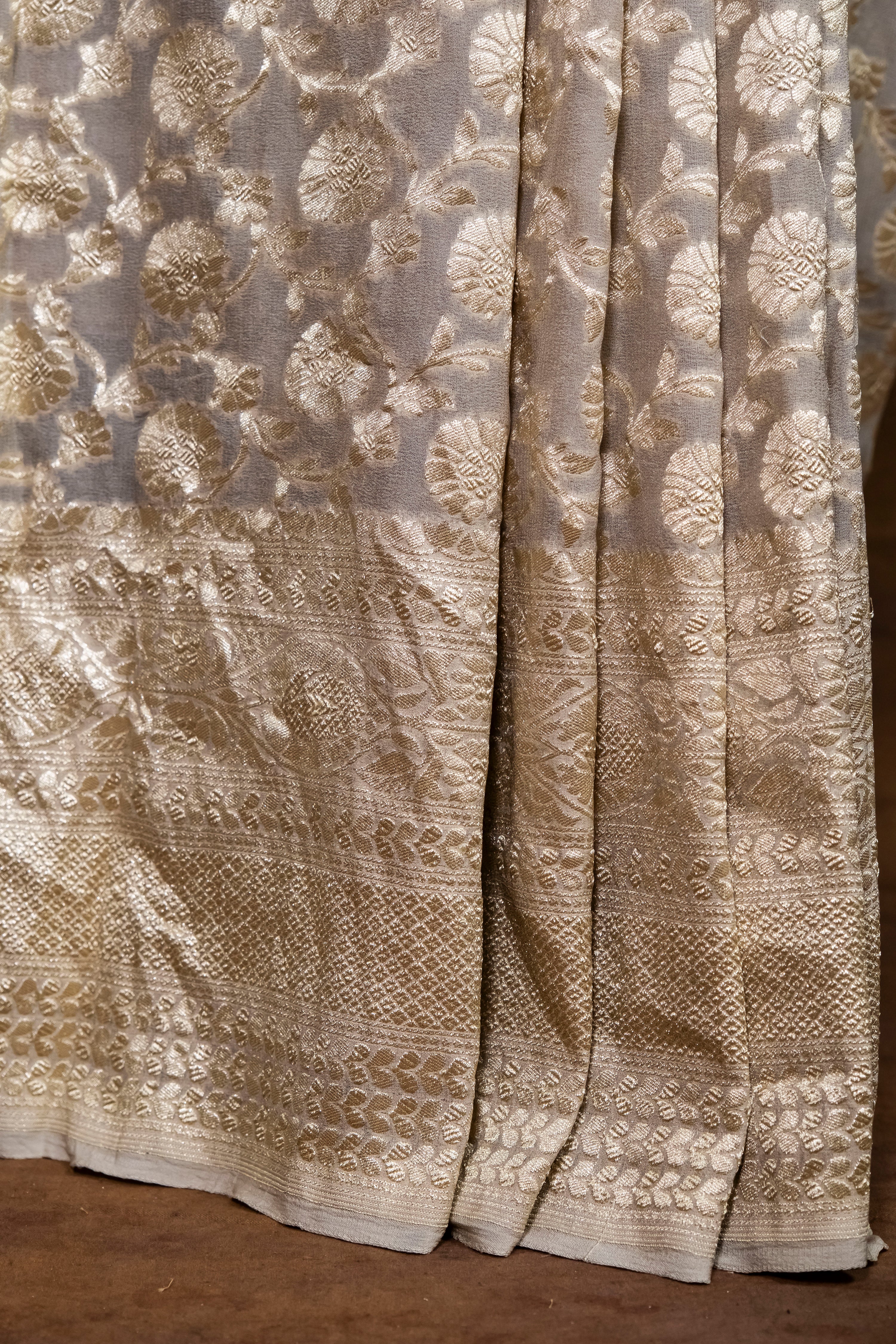 Authentic Banarasi Pure Khaddi Georgette Saree | All-Over Water Zari Jaal