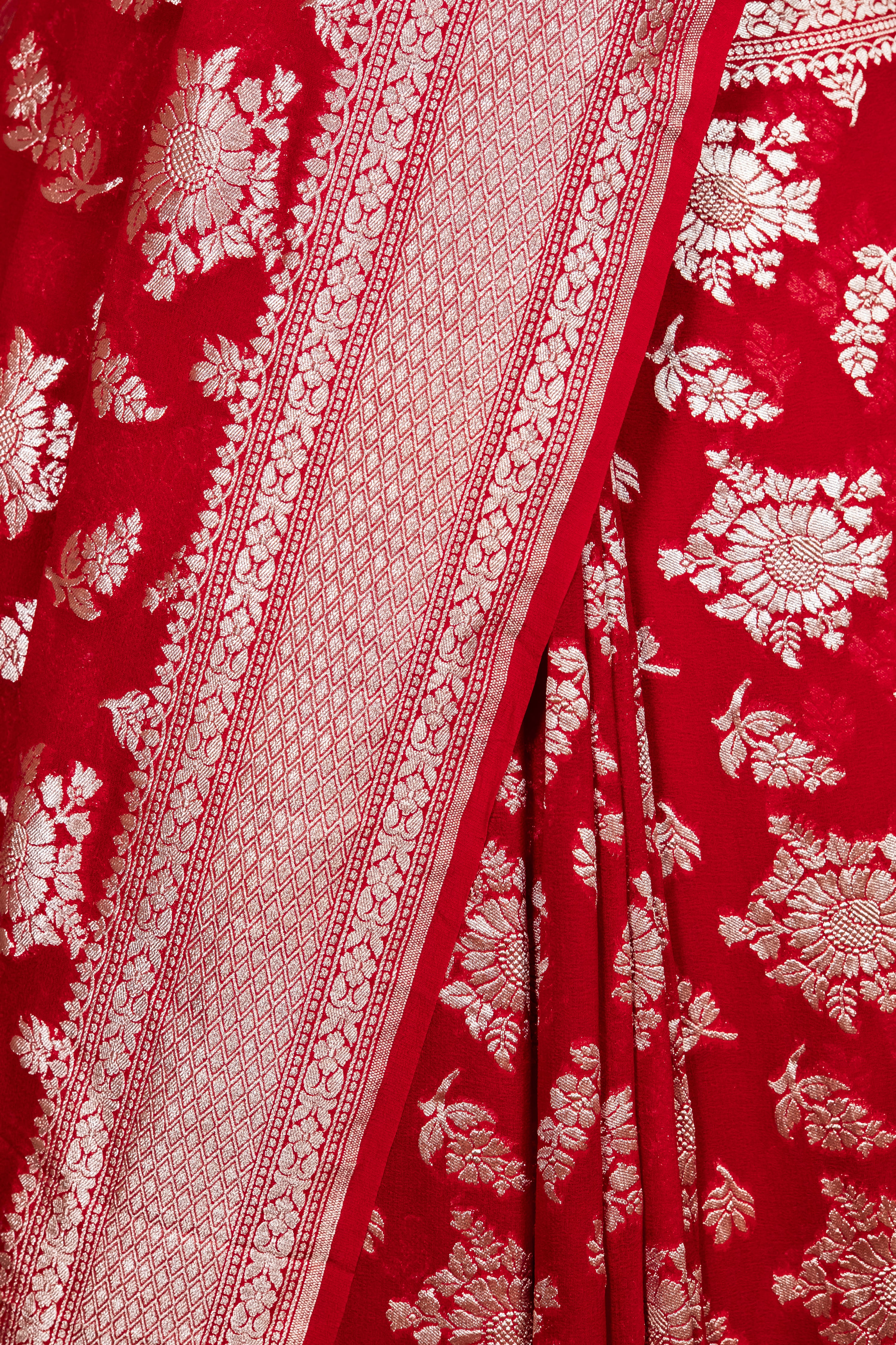 Banarasi Handloom Pure Khaddi Georgette Saree | Pure Water Zari Elegance