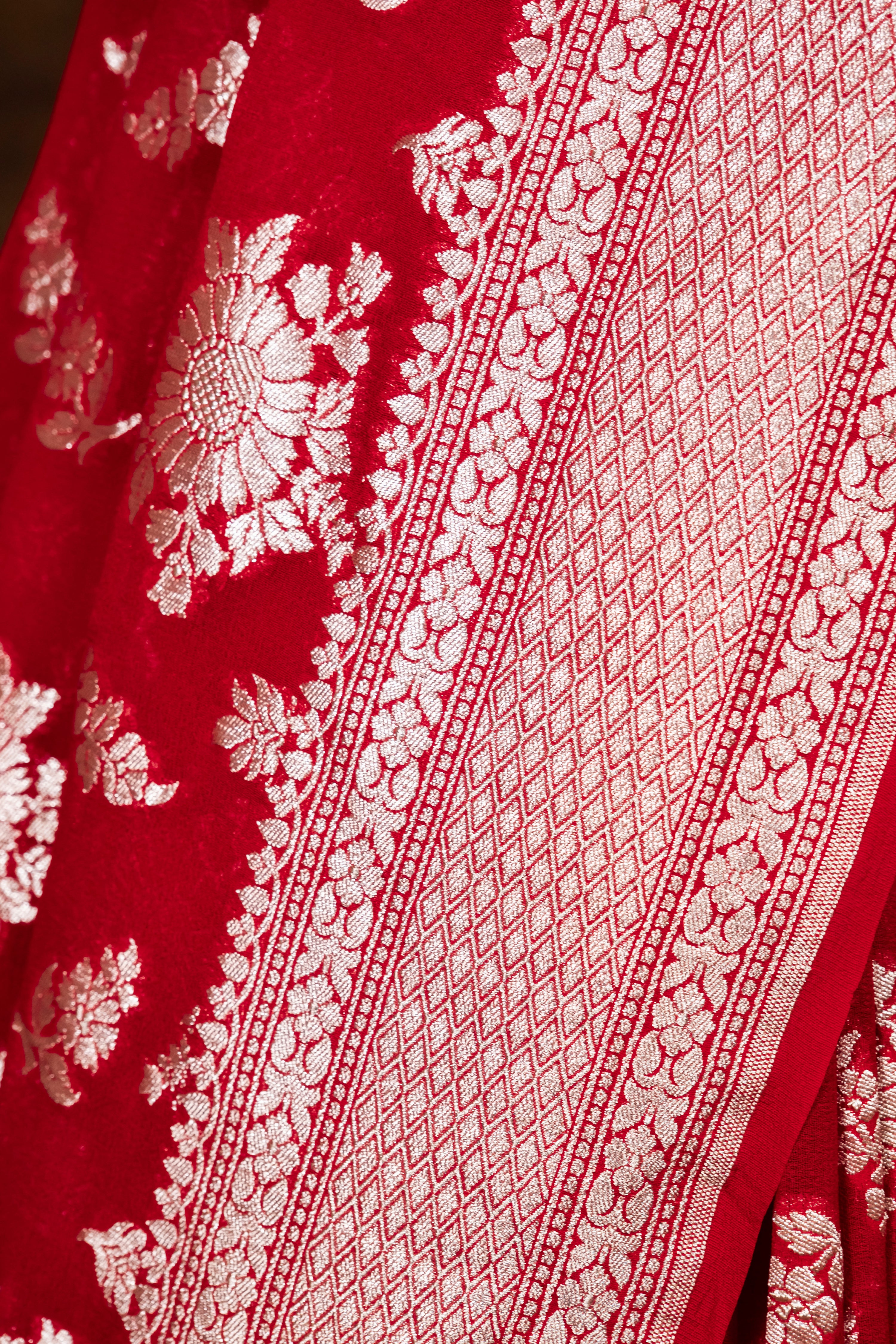 Banarasi Handloom Pure Khaddi Georgette Saree | Pure Water Zari Elegance