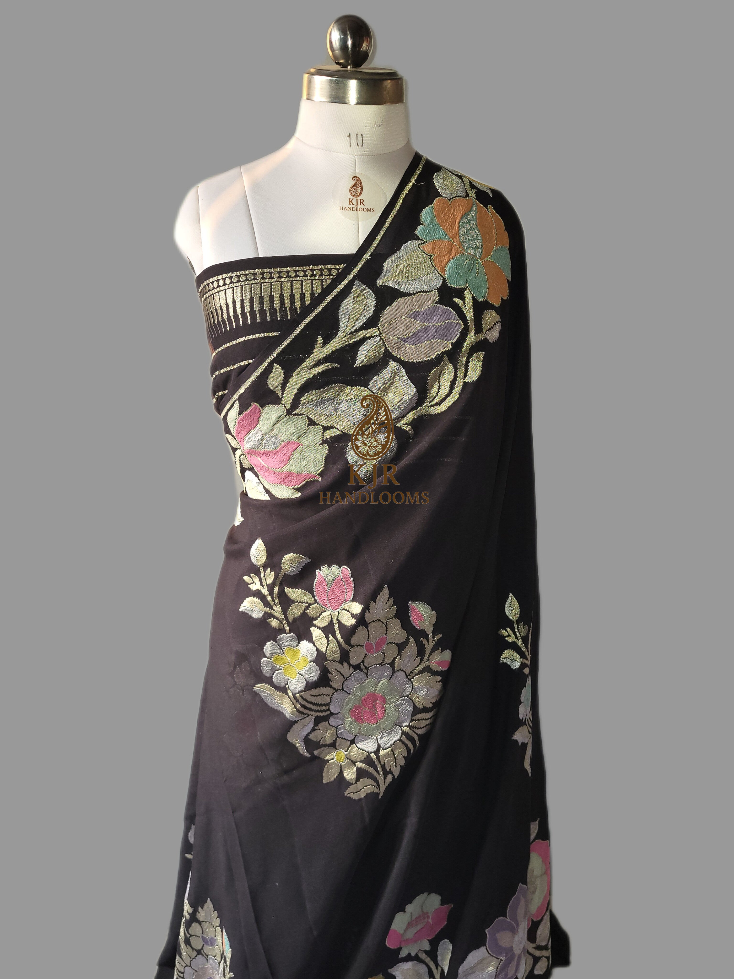 Pure Khaddi Georgette Banarasi Saree | Pure Sona Rupa Zari with Multi Colour Meenakari