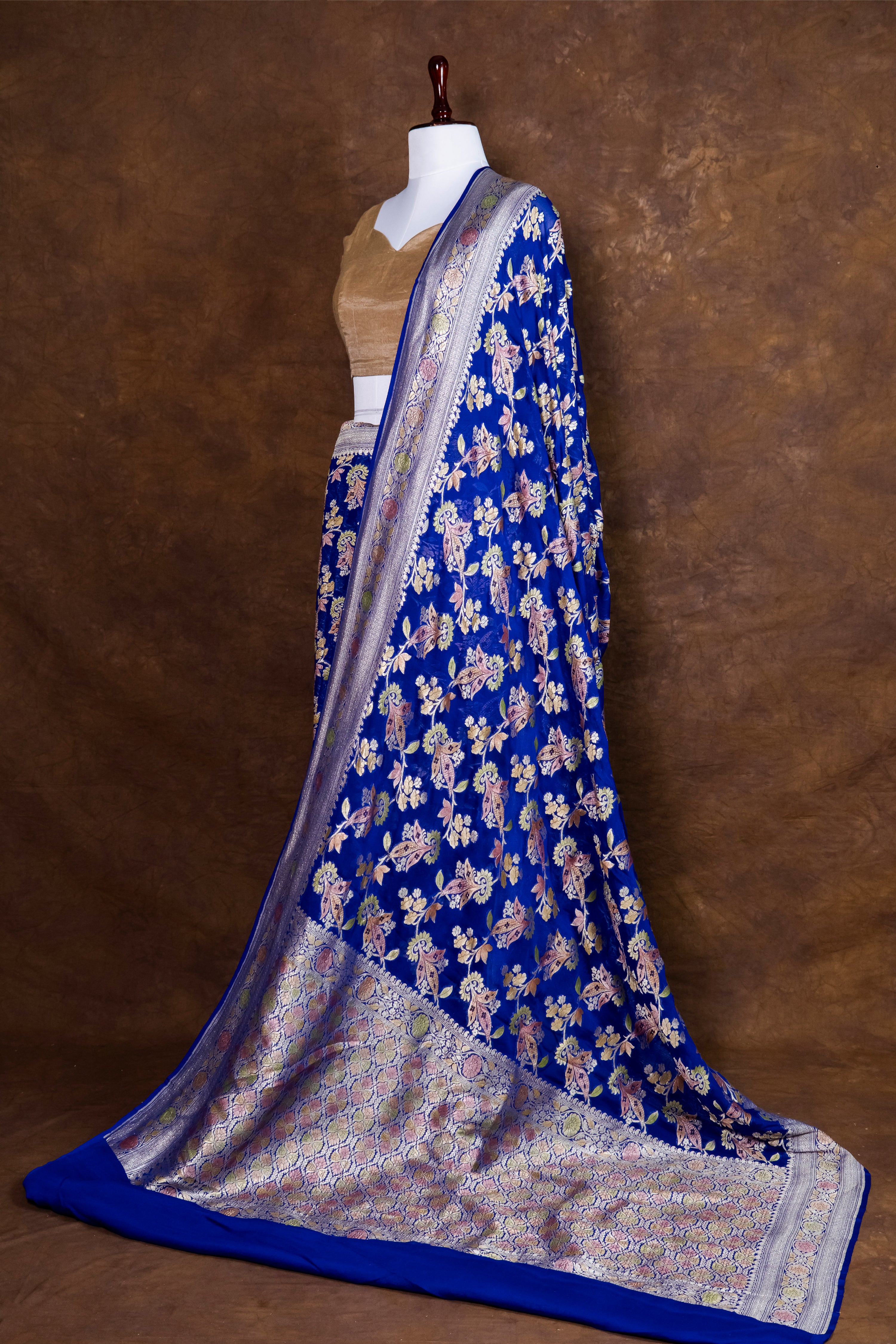 Banarasi Handloom Pure Khaddi Georgette Saree | Pure Water Zari Jaal & Hand-Brush Meenakari