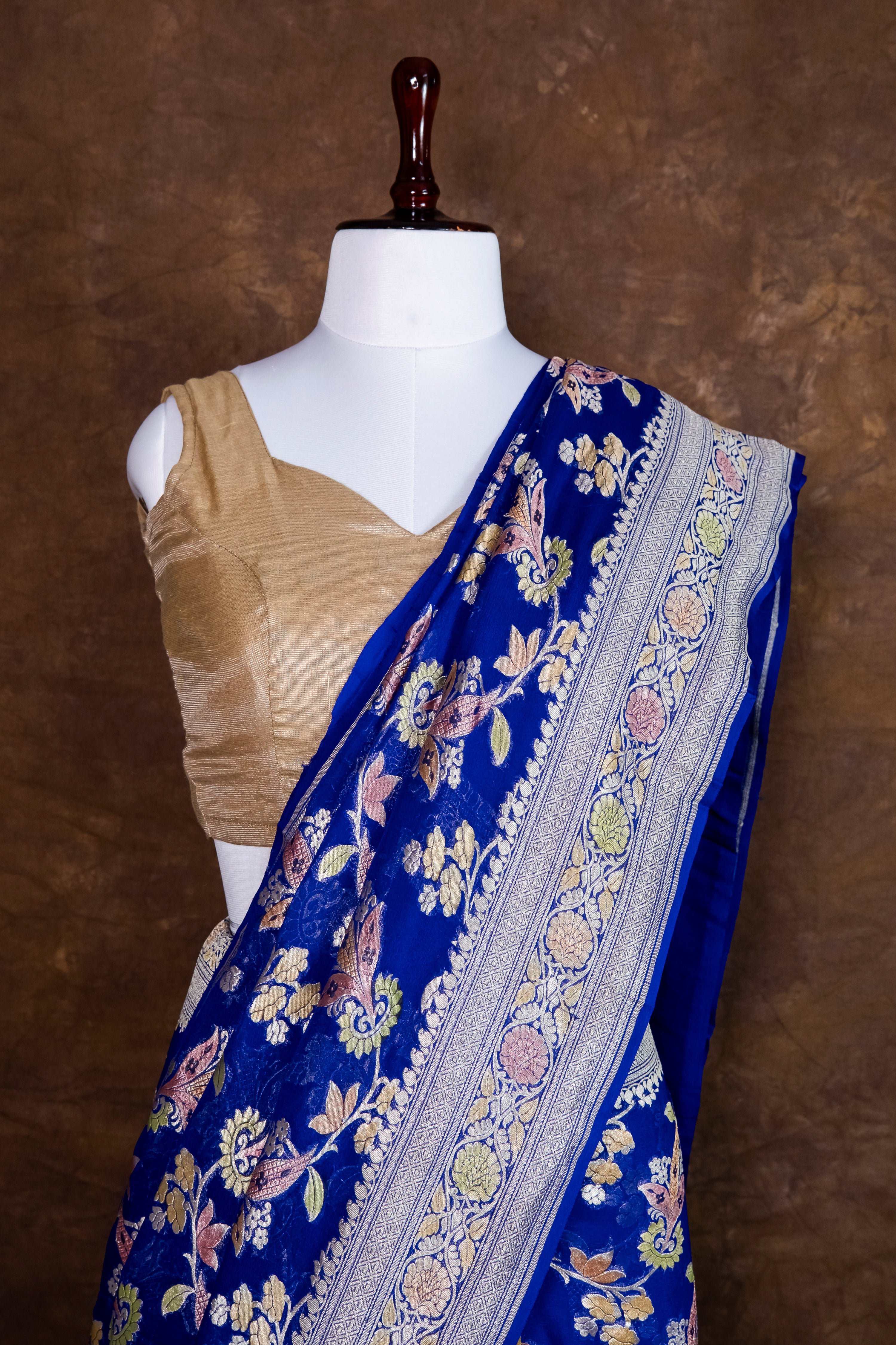 Banarasi Handloom Pure Khaddi Georgette Saree | Pure Water Zari Jaal & Hand-Brush Meenakari