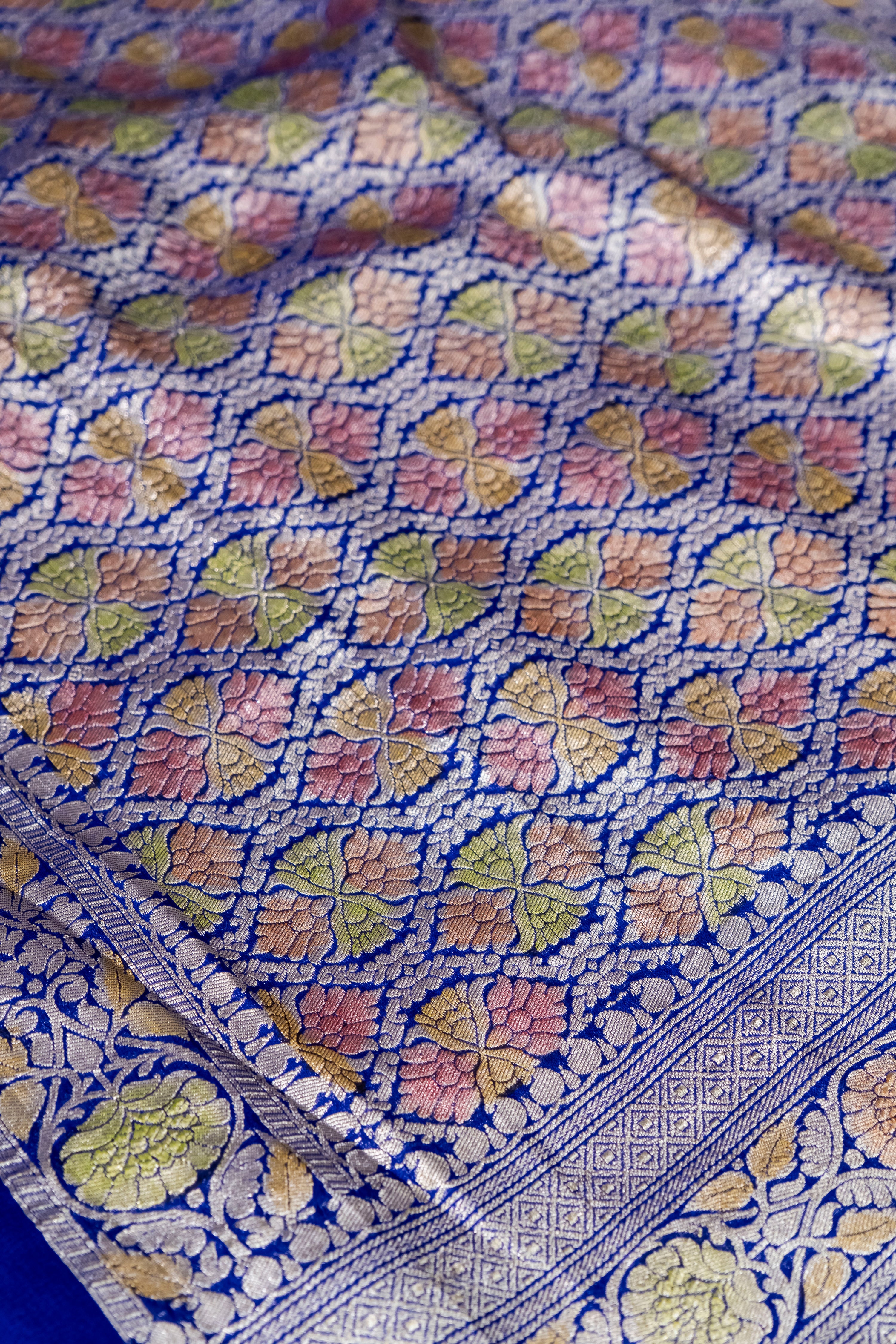 Banarasi Handloom Pure Khaddi Georgette Saree | Pure Water Zari Jaal & Hand-Brush Meenakari