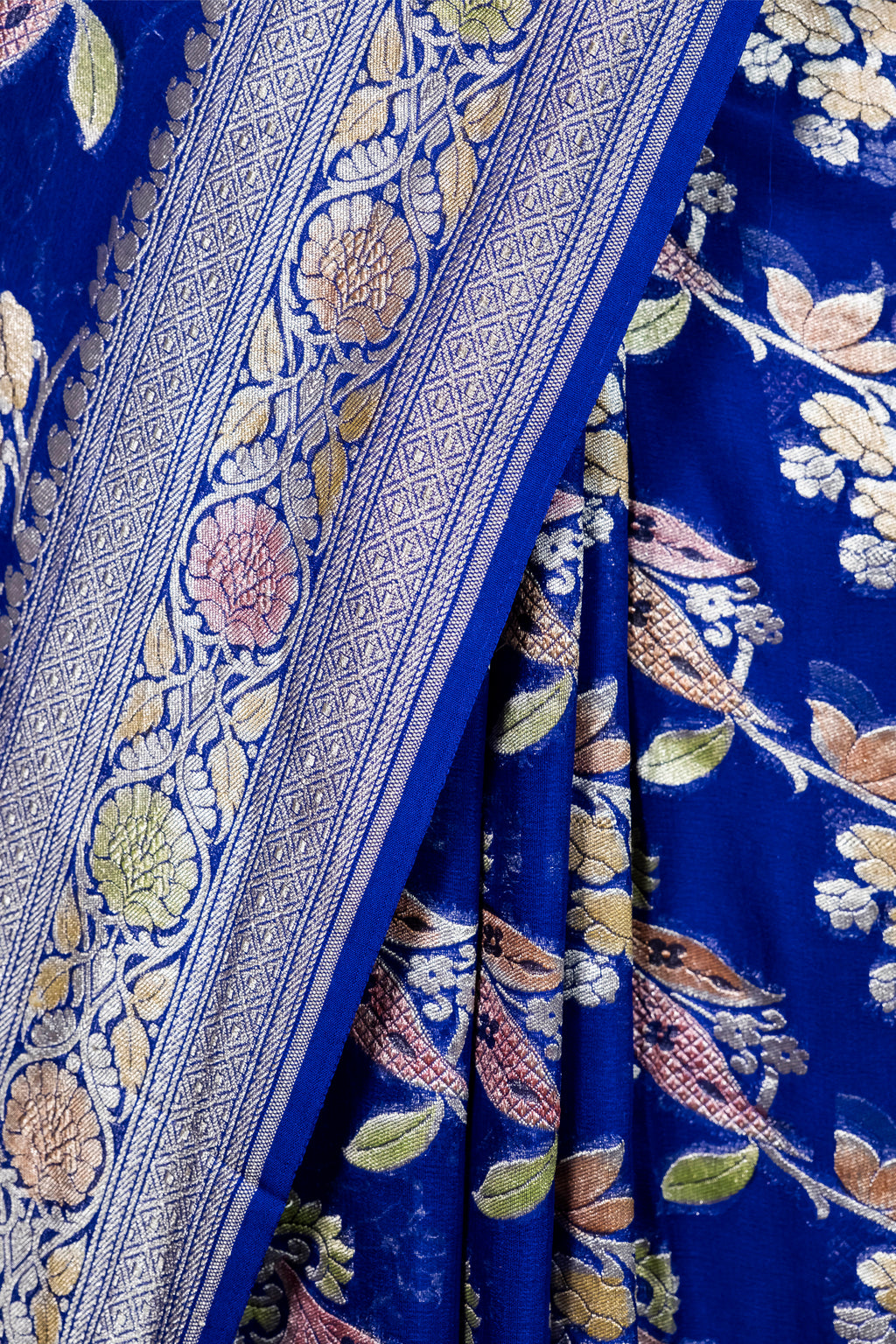 Banarasi Handloom Pure Khaddi Georgette Saree | Pure Water Zari Jaal & Hand-Brush Meenakari