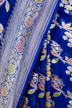 Banarasi Handloom Pure Khaddi Georgette Saree | Pure Water Zari Jaal & Hand-Brush Meenakari