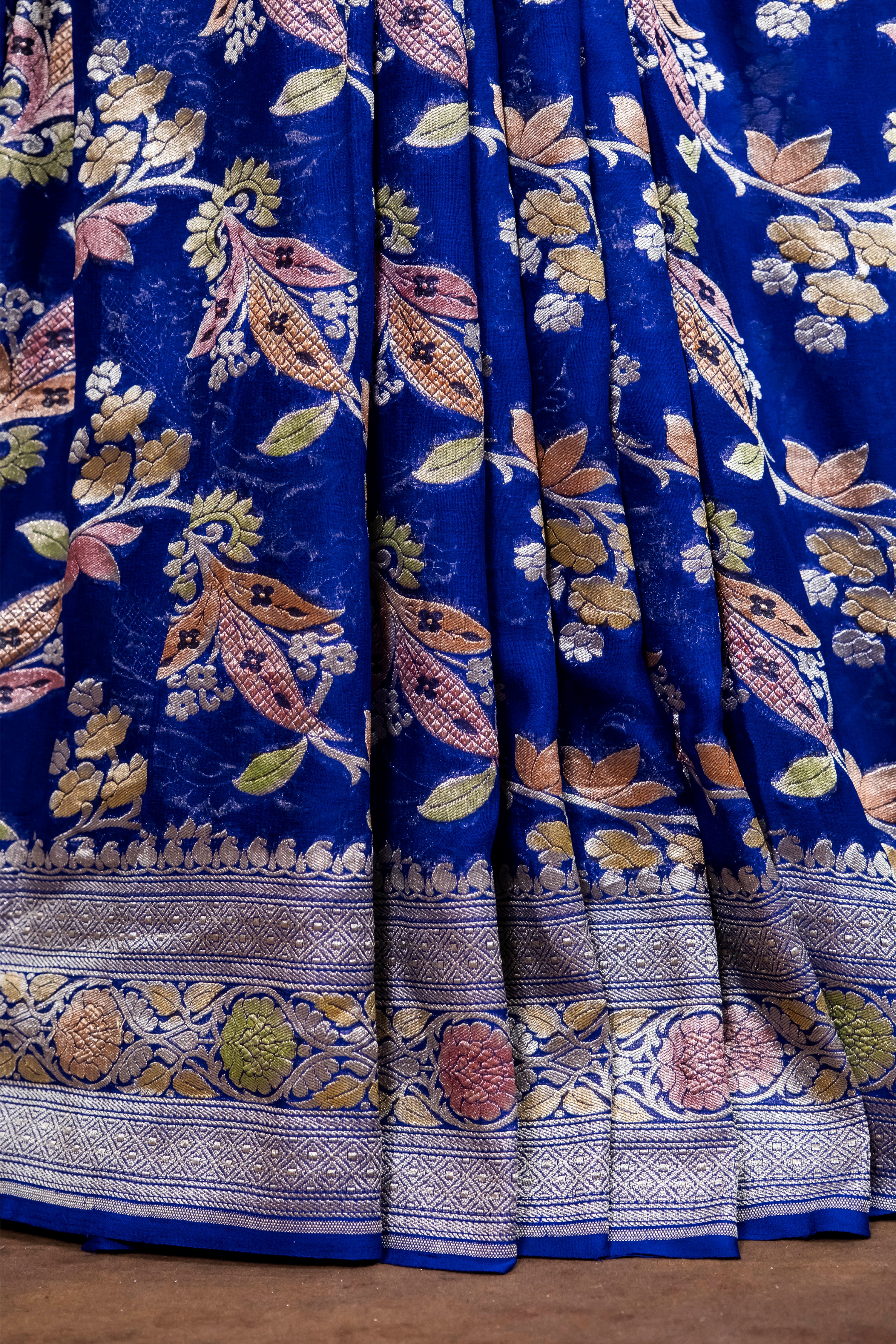 Banarasi Handloom Pure Khaddi Georgette Saree | Pure Water Zari Jaal & Hand-Brush Meenakari