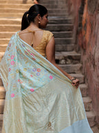 Banarasi Handloom Pure Khaddi Georgette Saree | Pure Sona Zari & Multi Colour Meenakari