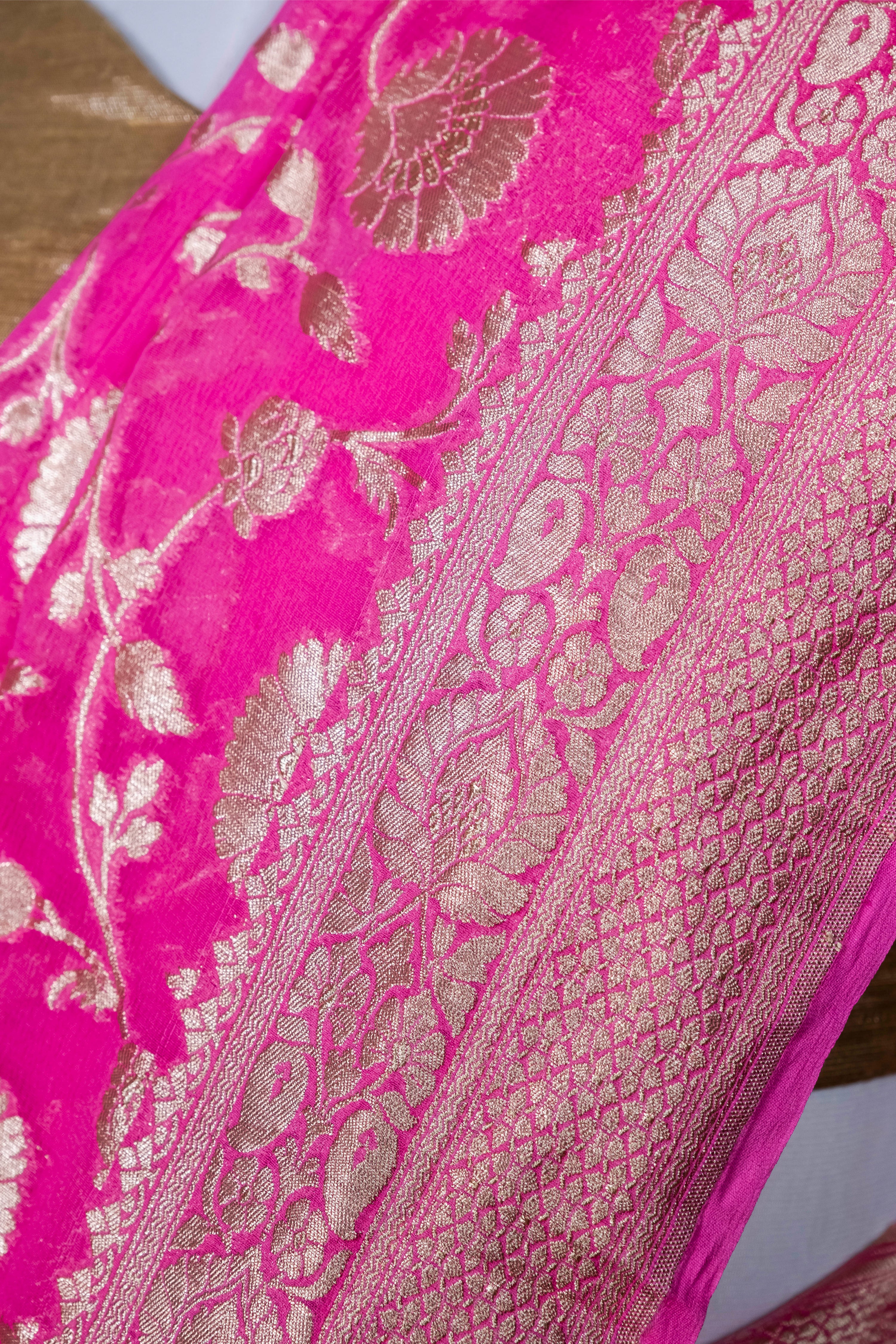 Pure Khaddi Georgette Banarasi Saree | Pure Water Zari Jaal Weaving