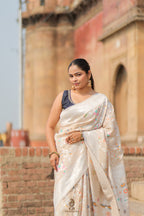 Banarasi Handloom Pure Tussar Georgette Silk Saree | Pure Rupa Zari & Multi Colour Meenakari