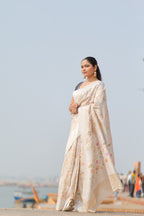 Banarasi Handloom Pure Tussar Georgette Silk Saree | Pure Rupa Zari & Multi Colour Meenakari