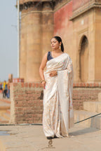 Banarasi Handloom Pure Tussar Georgette Silk Saree | Pure Rupa Zari & Multi Colour Meenakari