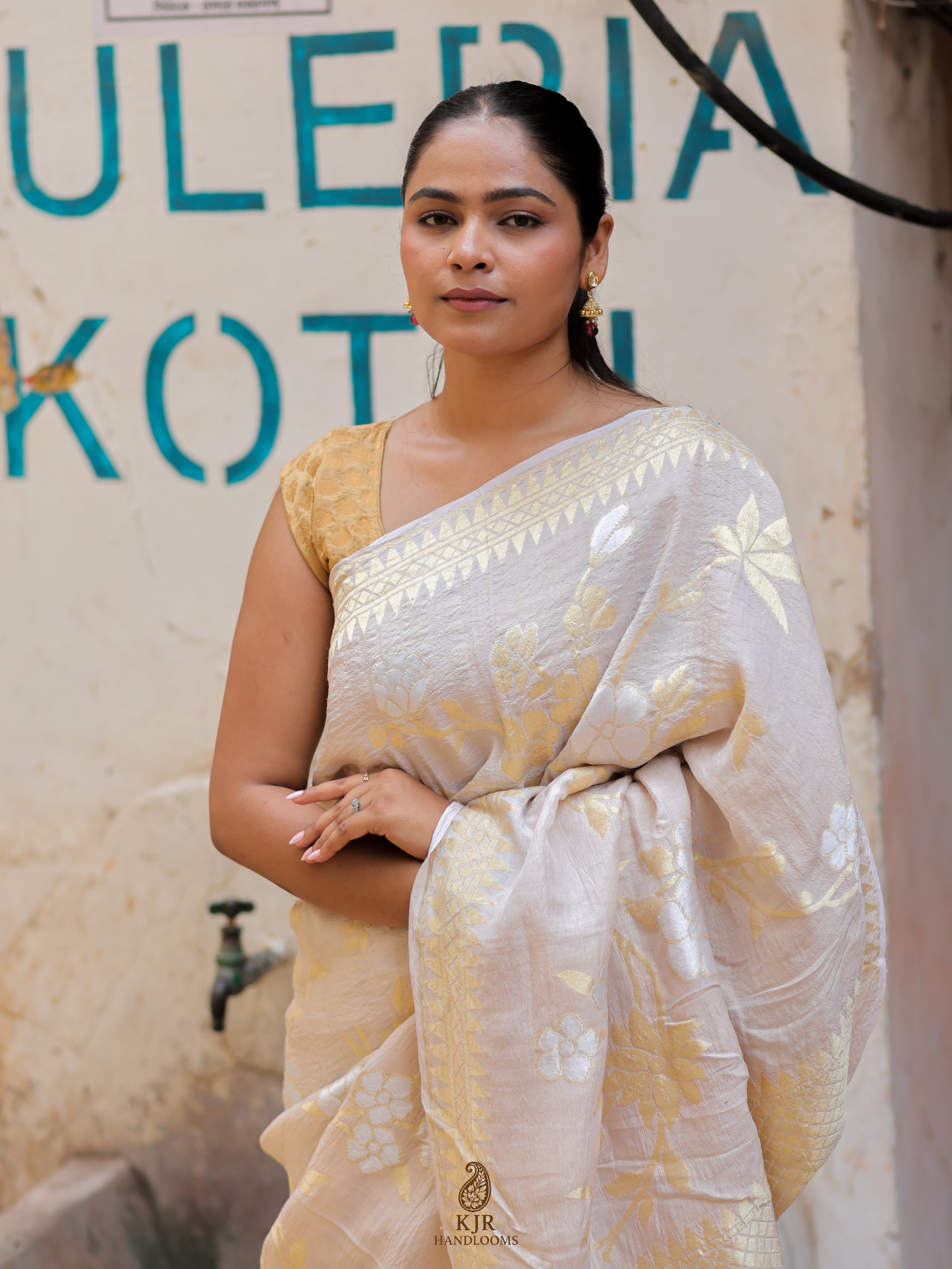 Banarasi Handloom Pure Tussar Georgette Silk Saree | Pure Sona Rupa Zari