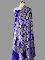 Royal Blue Banarasi Handloom Pure Khaddi Georgette Dress | Pure Water Zari