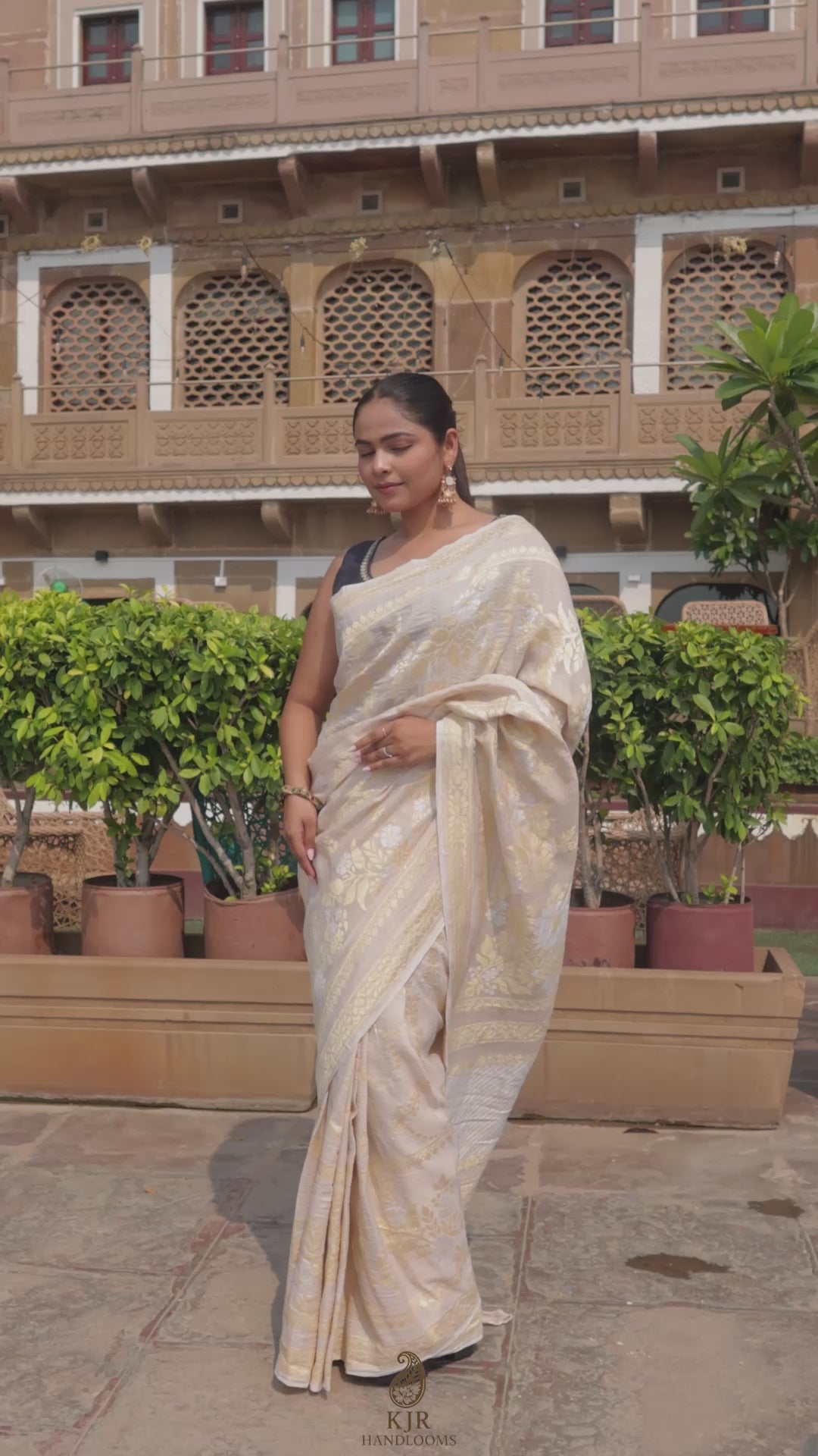 Pure Tussar Georgette Silk Banarasi Saree | Handwoven in Banaras